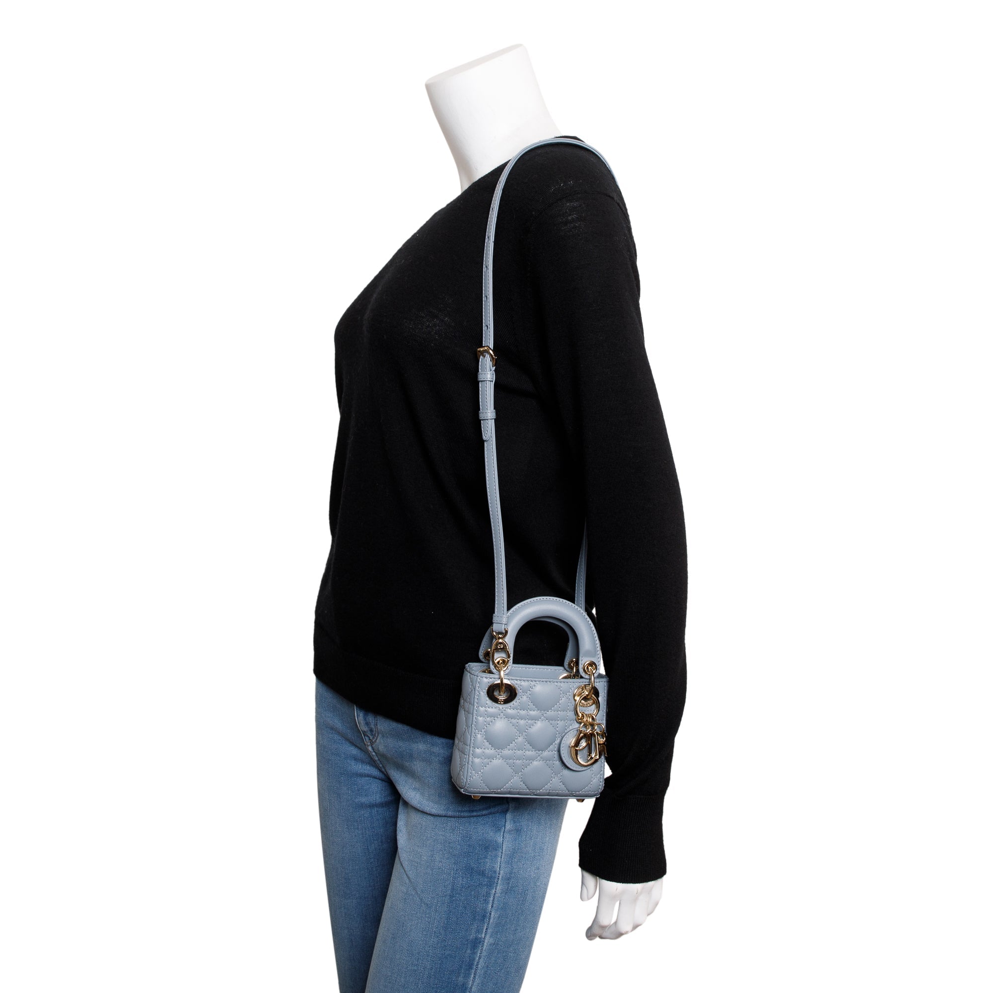 Christian Dior 2022 Blue Cannage Lambskin Leather Micro Lady Dior Bag w/ Strap, Box, & Authenticity Card