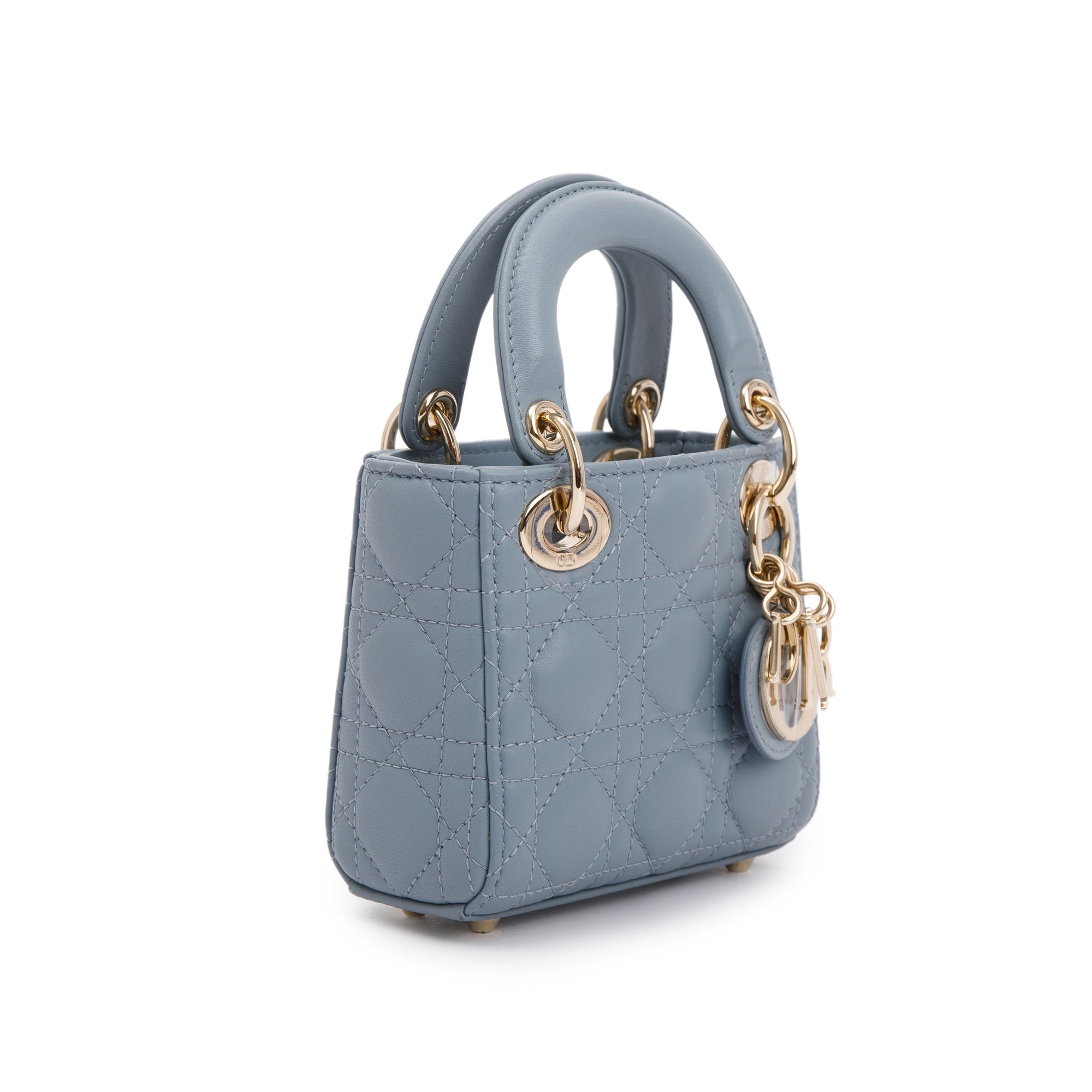 Christian Dior 2022 Blue Cannage Lambskin Leather Micro Lady Dior Bag w/ Strap, Box, & Authenticity Card