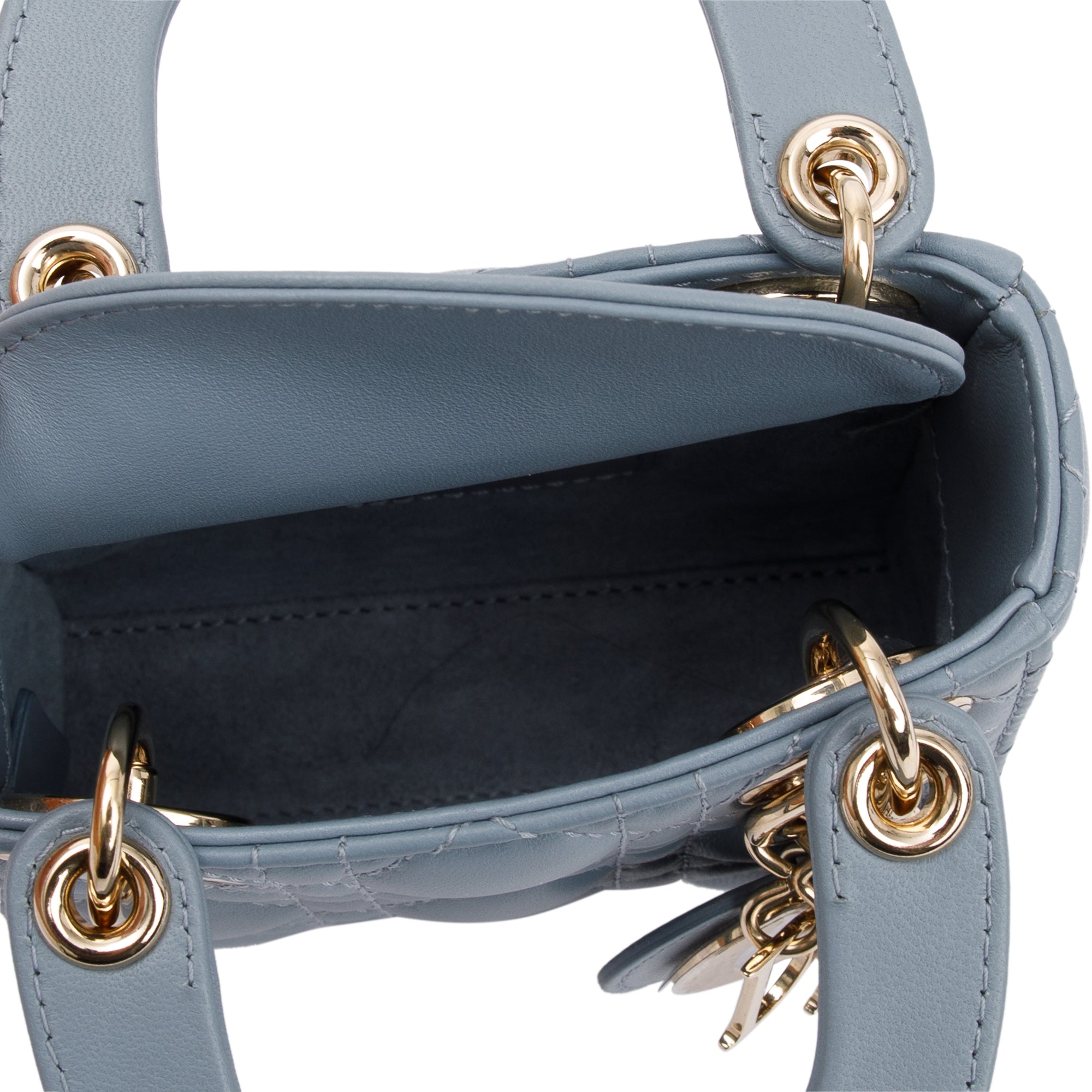 Christian Dior 2022 Blue Cannage Lambskin Leather Micro Lady Dior Bag w/ Strap, Box, & Authenticity Card