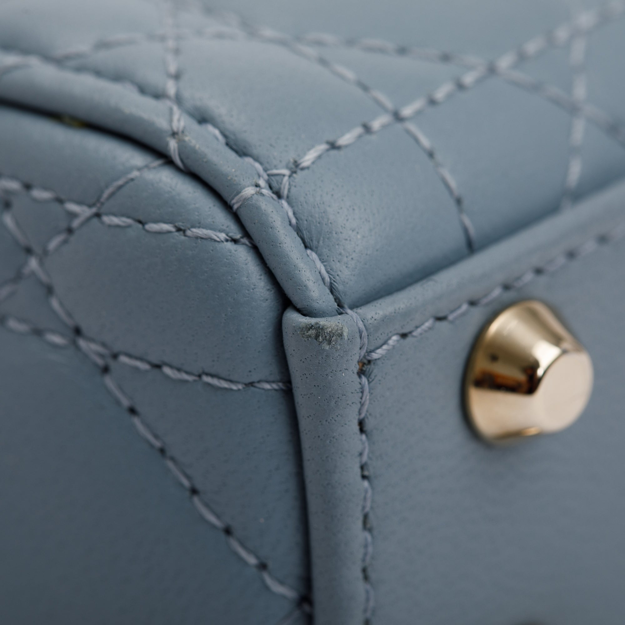 Christian Dior 2022 Blue Cannage Lambskin Leather Micro Lady Dior Bag w/ Strap, Box, & Authenticity Card