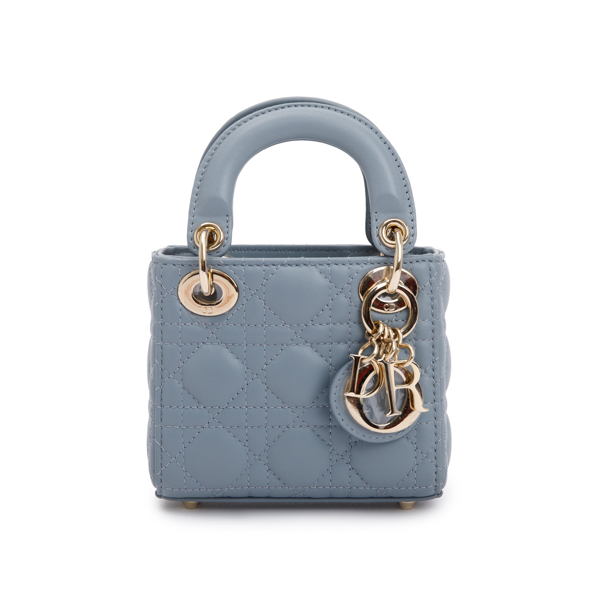 Christian Dior 2022 Blue Cannage Lambskin Leather Micro Lady Dior Bag w/ Strap, Box, & Authenticity Card