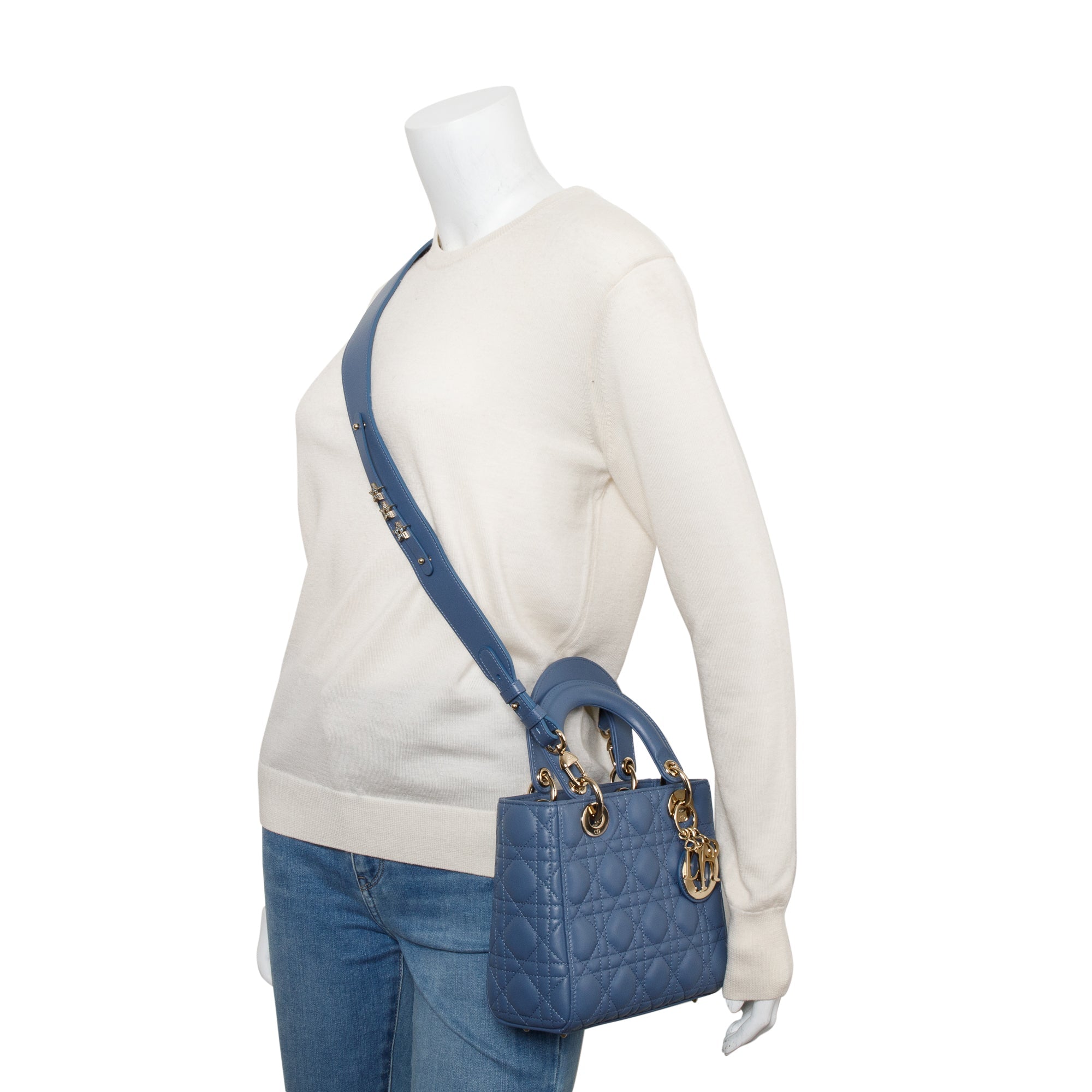 Christian Dior 2022 Blue Cannage Lambskin Leather Small Lady Dior Bag