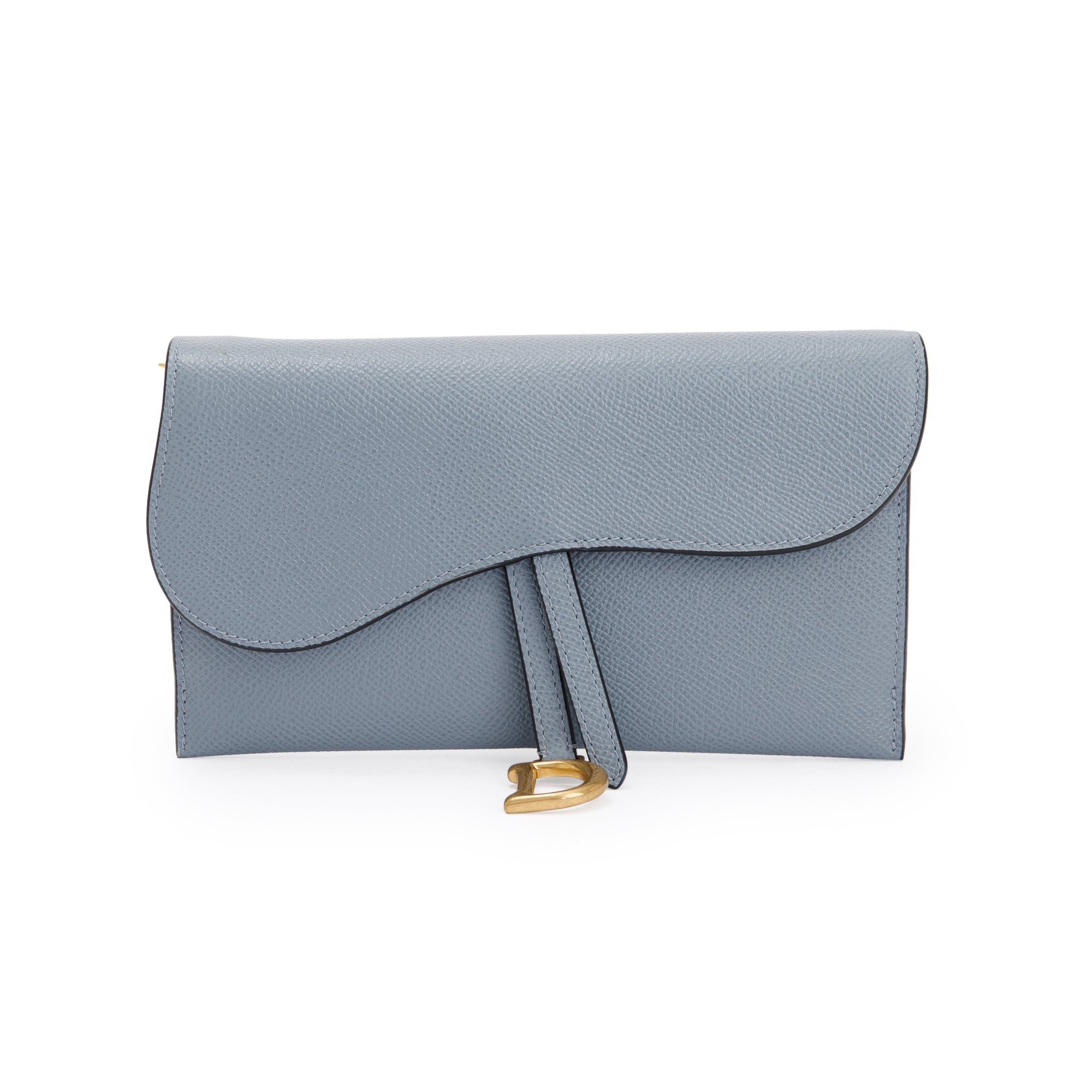 Christian Dior 2022 Blue Grained Calfskin Leather Saddle Chain Pouch w/ Box, Strap & Pouch