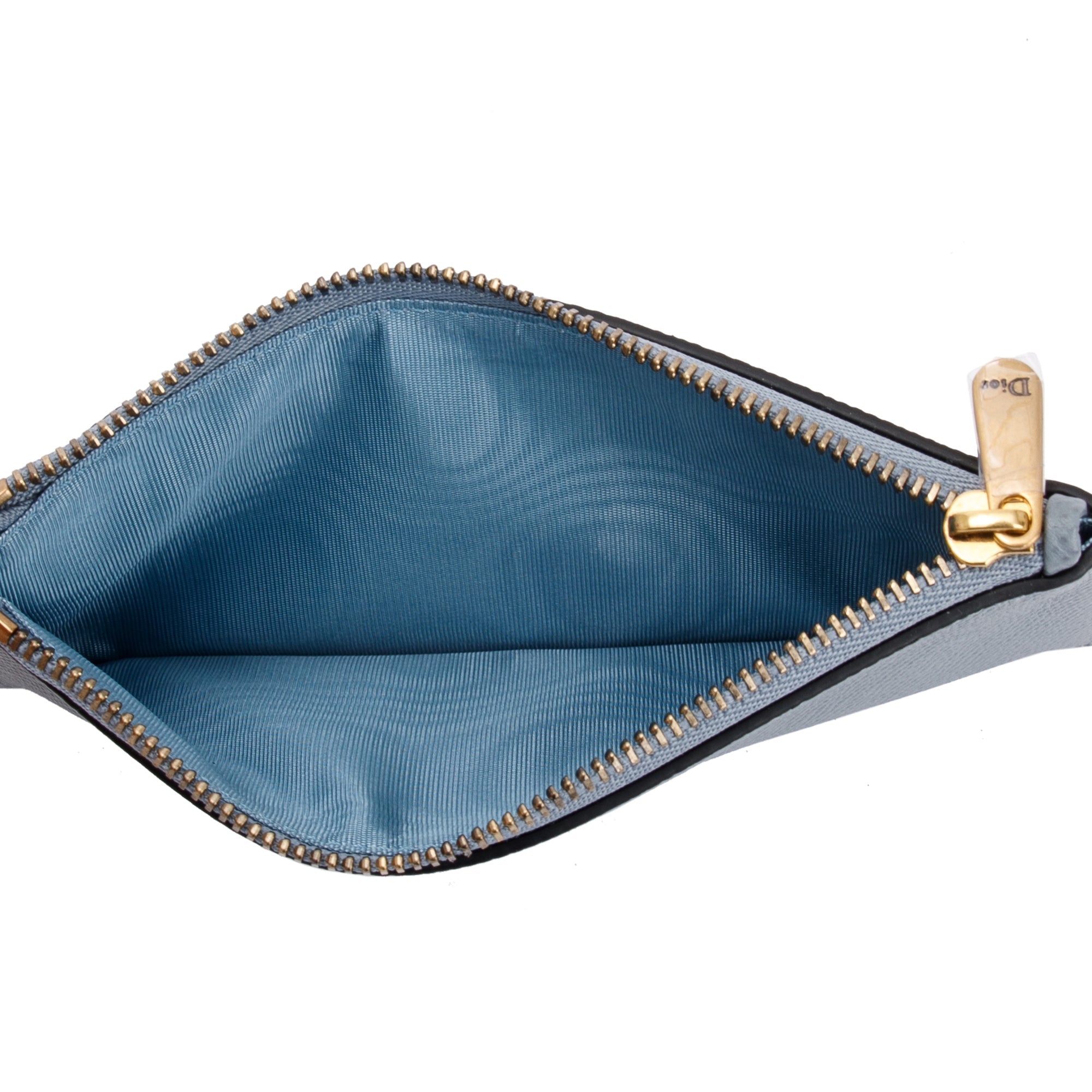 Christian Dior 2022 Blue Grained Calfskin Leather Saddle Chain Pouch w/ Box, Strap & Pouch