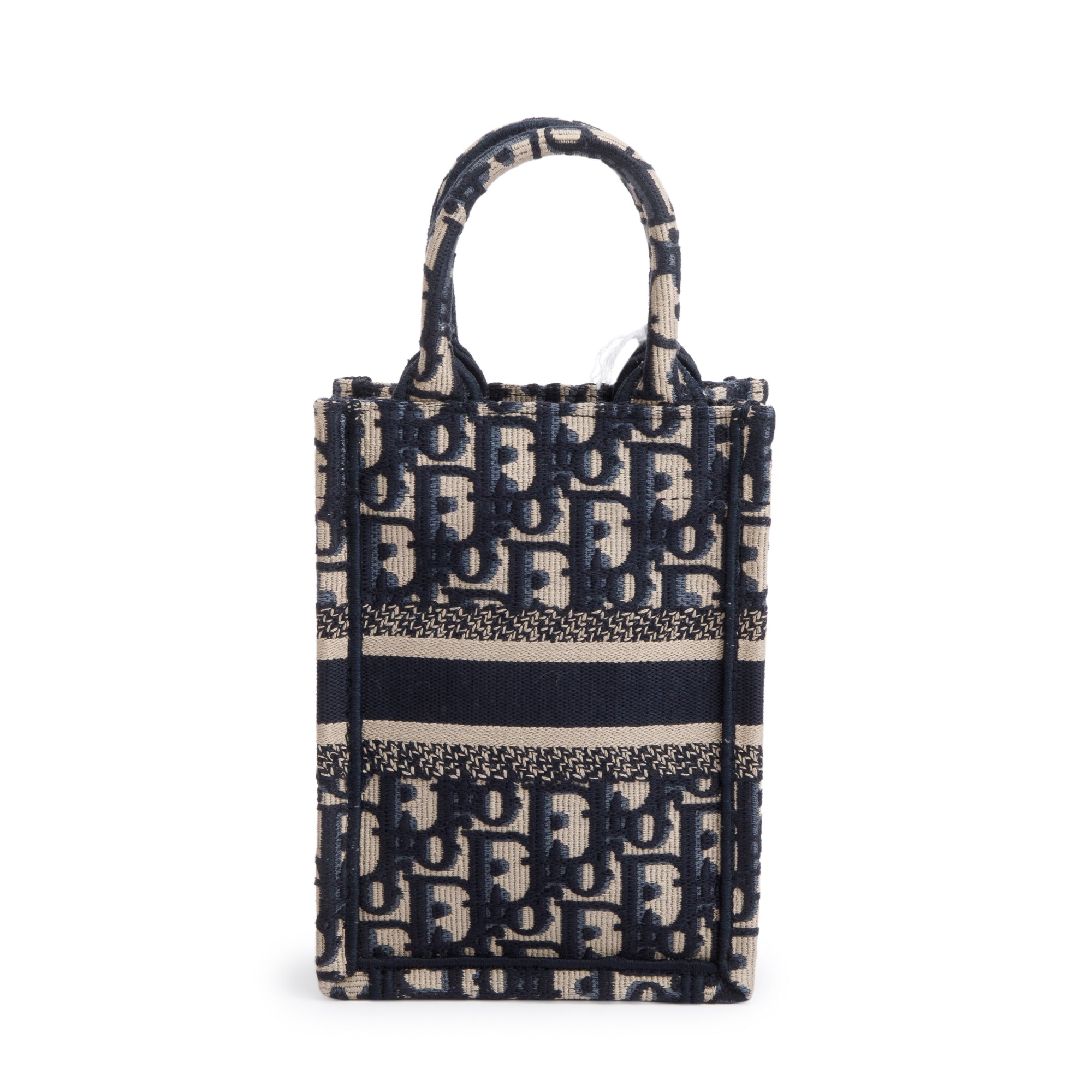 Christian Dior 2022 Blue Oblique Embroidery Mini Vertical Book Tote w/ Strap