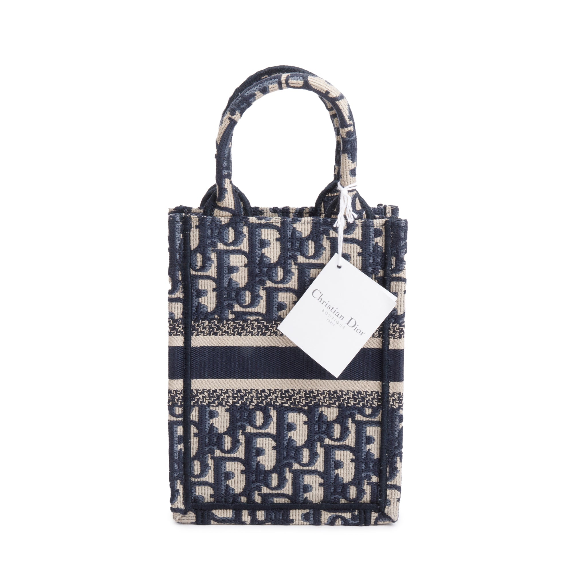 Christian Dior 2022 Blue Oblique Embroidery Mini Vertical Book Tote w/ Strap