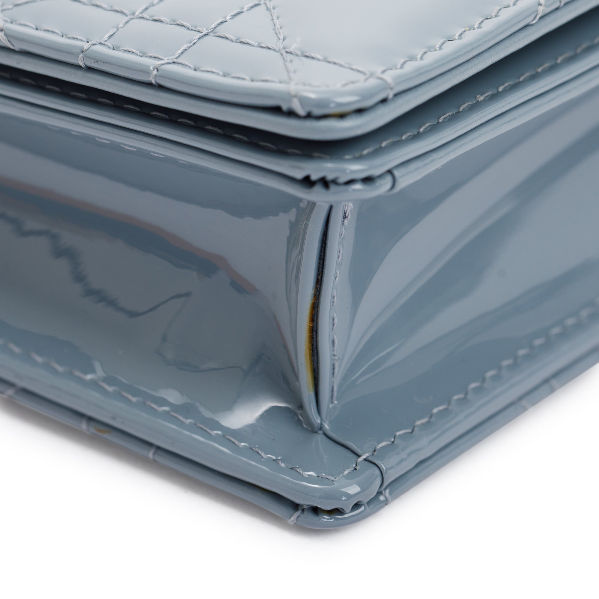 Christian Dior 2022 Cloud Blue Patent Leather Lady Dior Chain Pouch w/ Inserts & Box