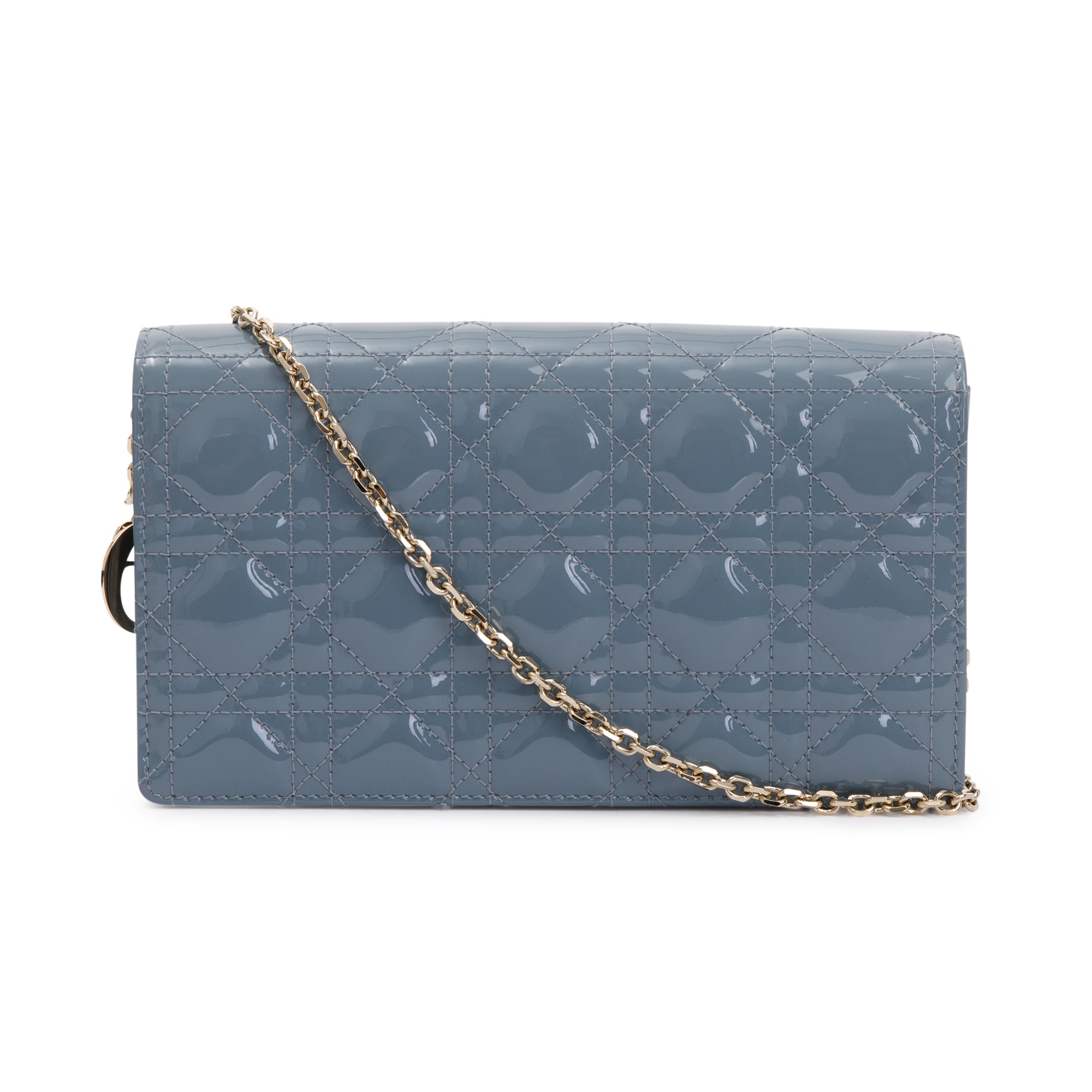 Christian Dior 2022 Cloud Blue Patent Leather Lady Dior Chain Pouch w/ Inserts & Box