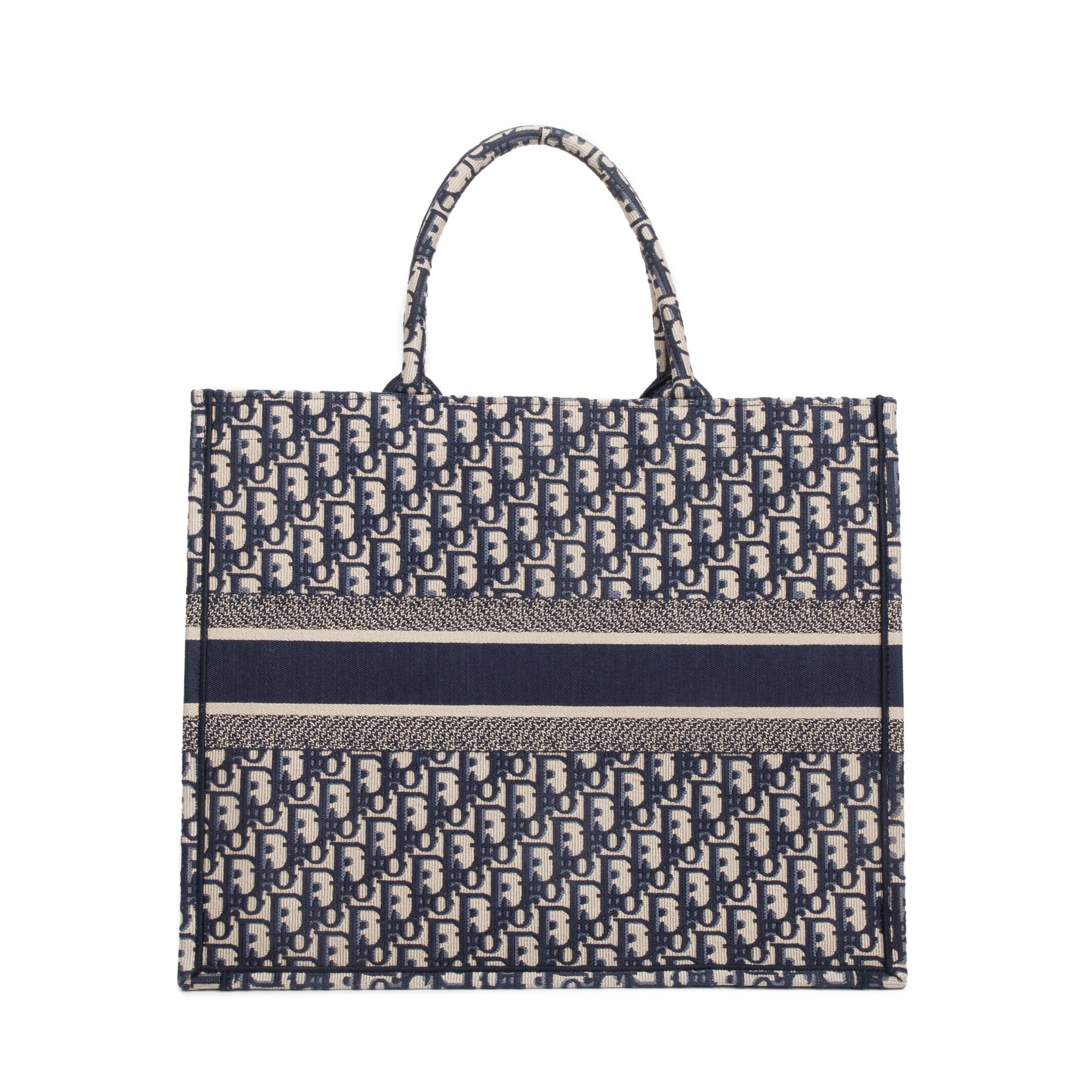 Christian Dior 2022 Ecru and Blue Dior Oblique Embroidery Large Book Tote w/ Box & Receipt