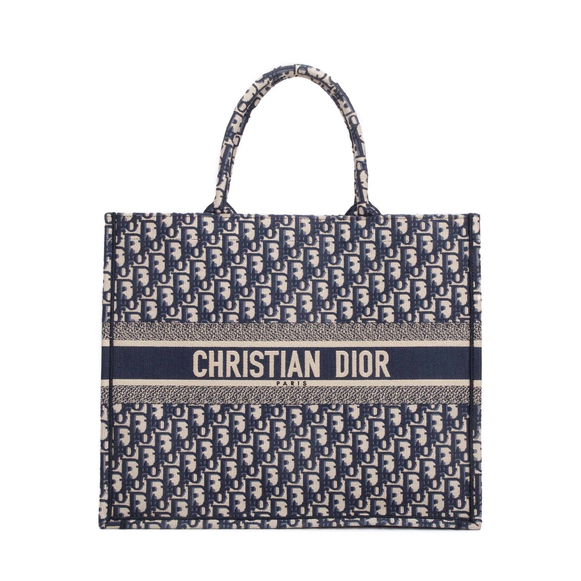 Christian Dior 2022 Ecru and Blue Dior Oblique Embroidery Large Book Tote w/ Box & Receipt