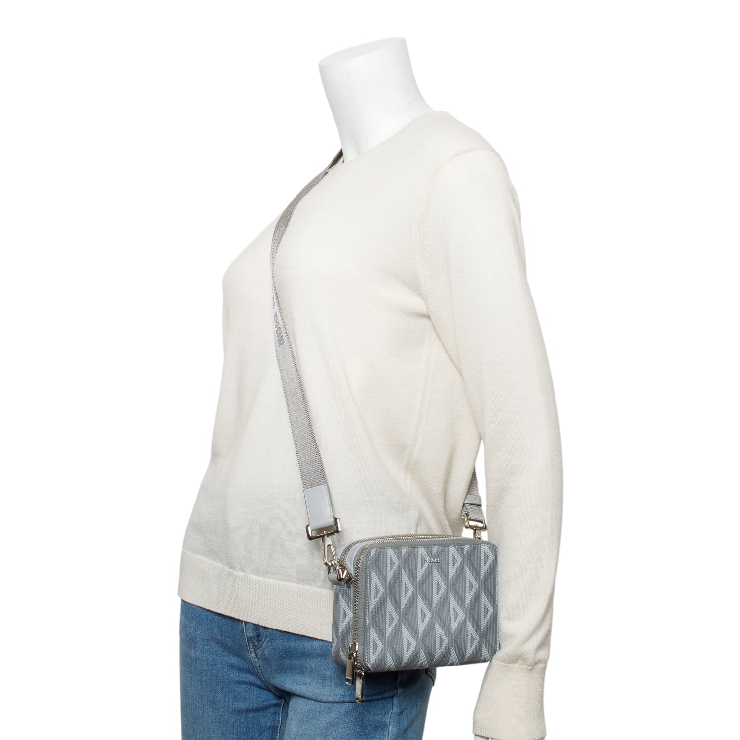 Christian Dior 2022 Grey CD Diamond Coated Canvas Crossbody Pouch w/ Strap