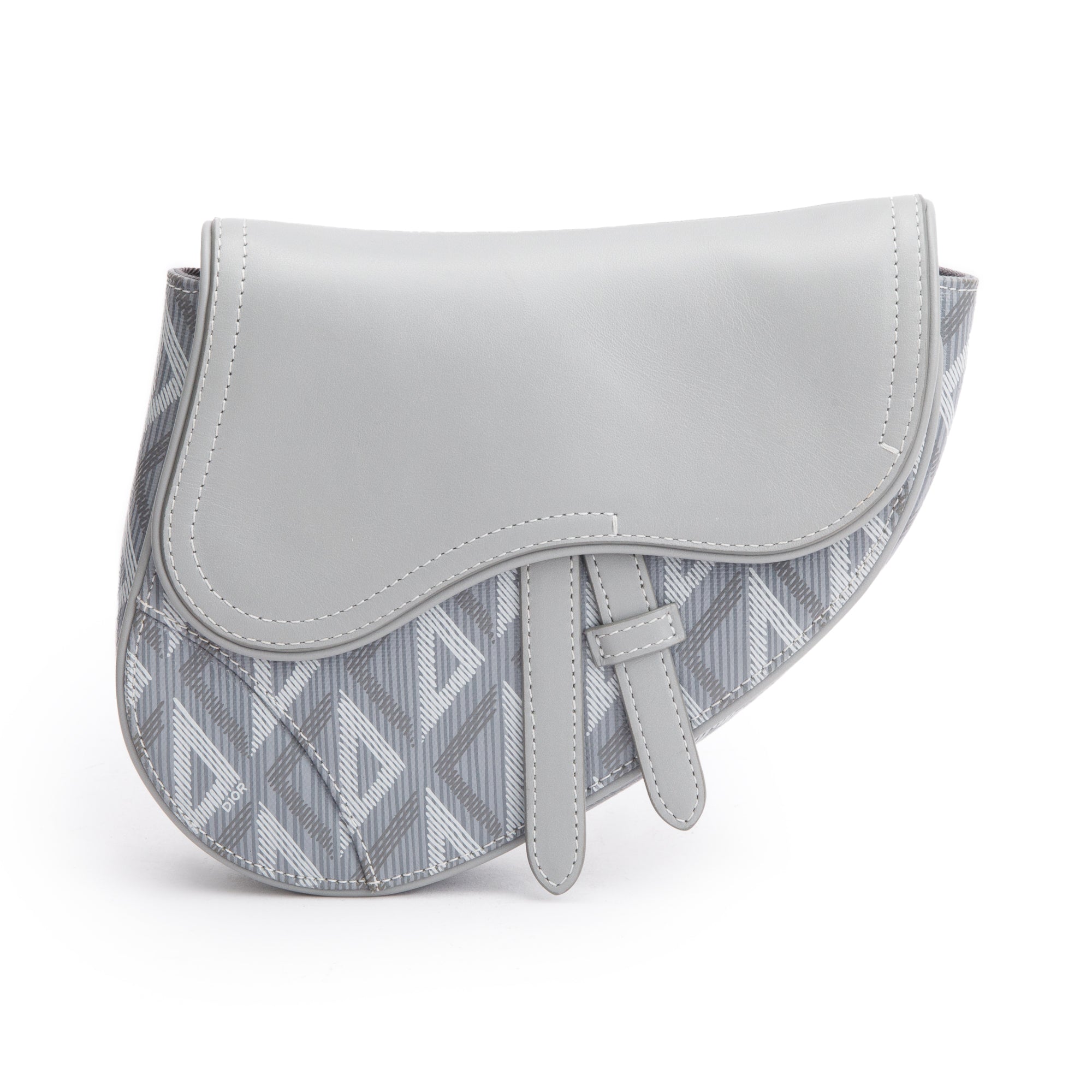 Christian Dior 2022 Grey Calfskin Leather CD Diamond Coated Canvas Mini Saddle Crossbody Bag