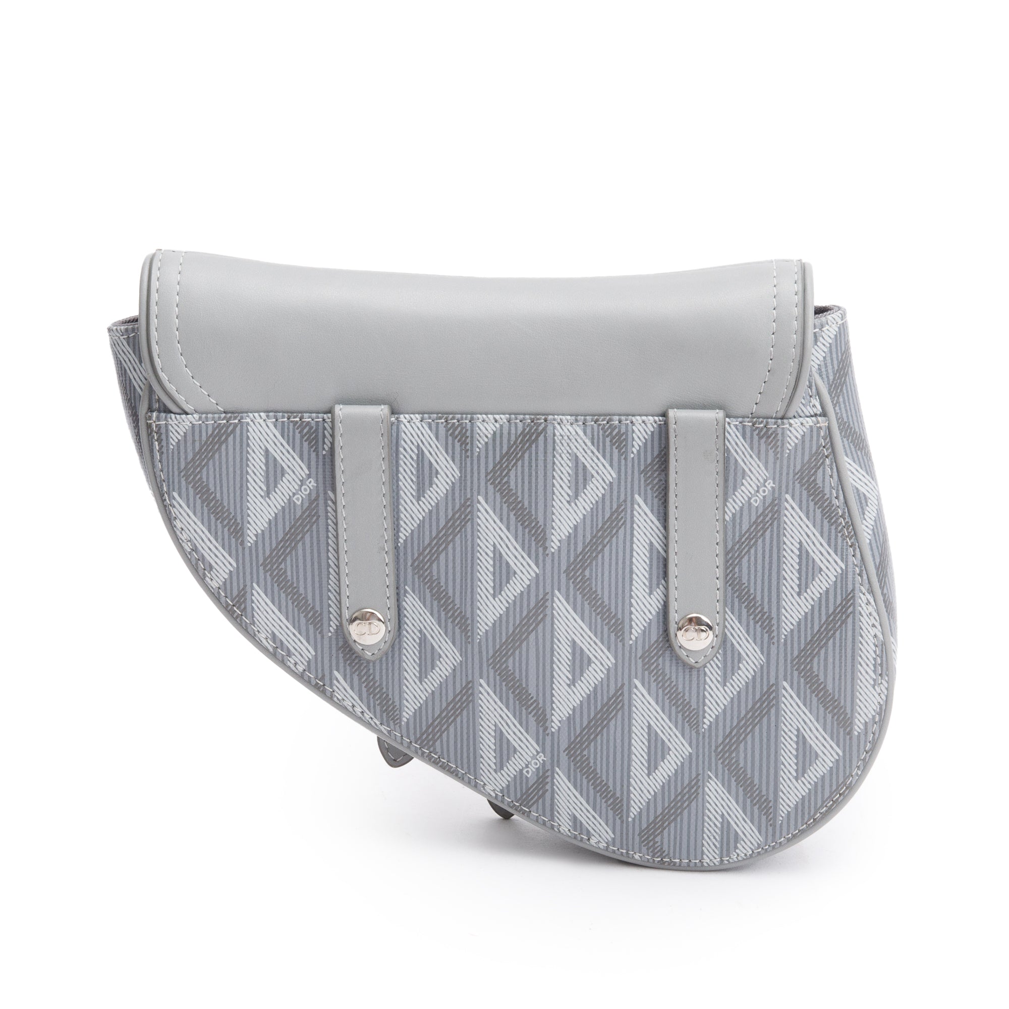 Christian Dior 2022 Grey Calfskin Leather CD Diamond Coated Canvas Mini Saddle Crossbody Bag