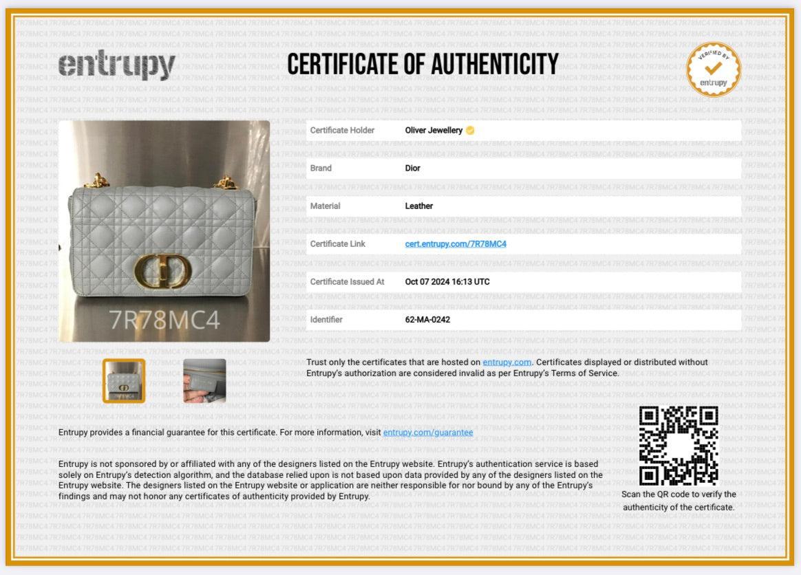 Christian Dior 2022 Grey Supple Cannage Calfskin Leather Medium Dior Caro Bag w/ Authenticity Card