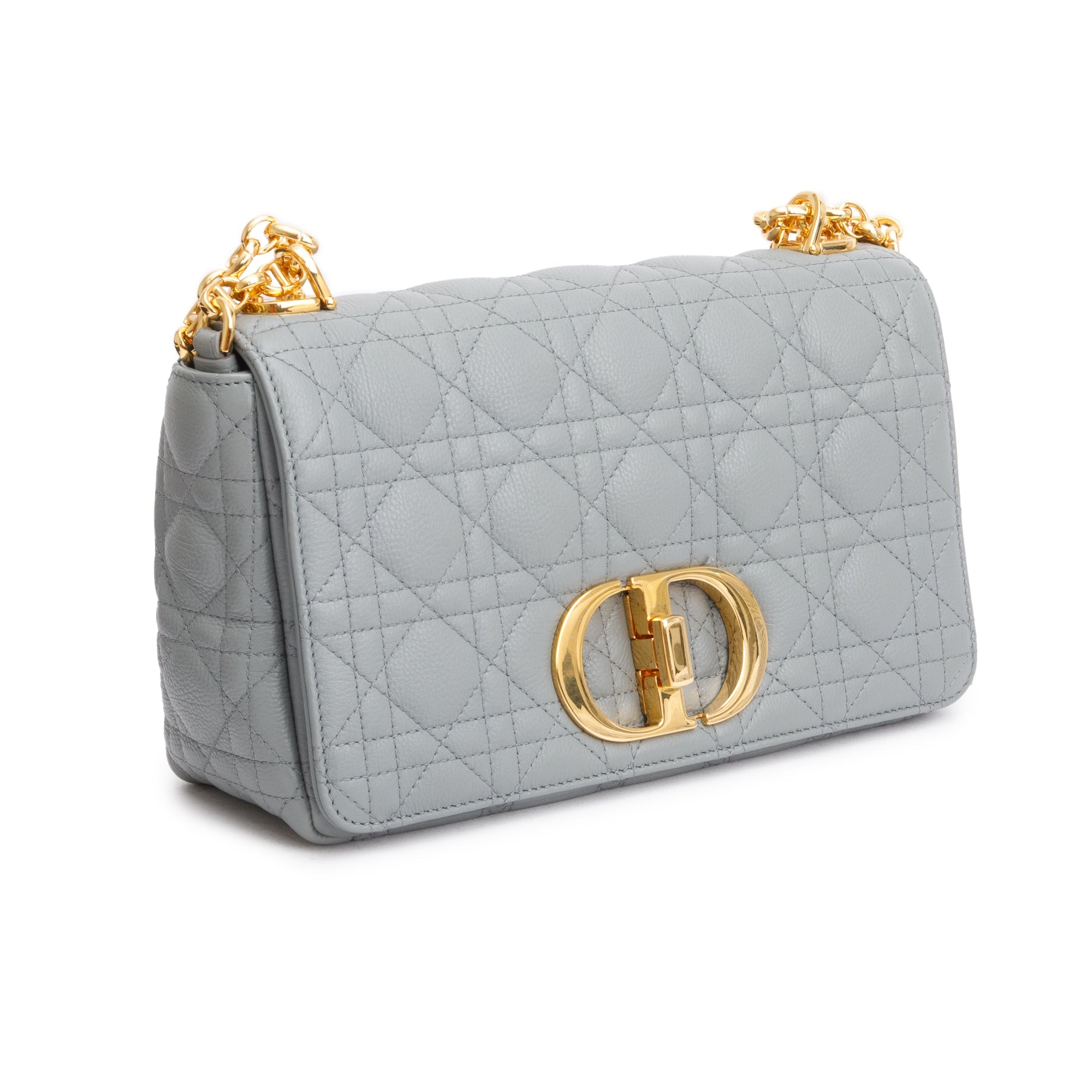 Christian Dior 2022 Grey Supple Cannage Calfskin Leather Medium Dior Caro Bag w/ Authenticity Card