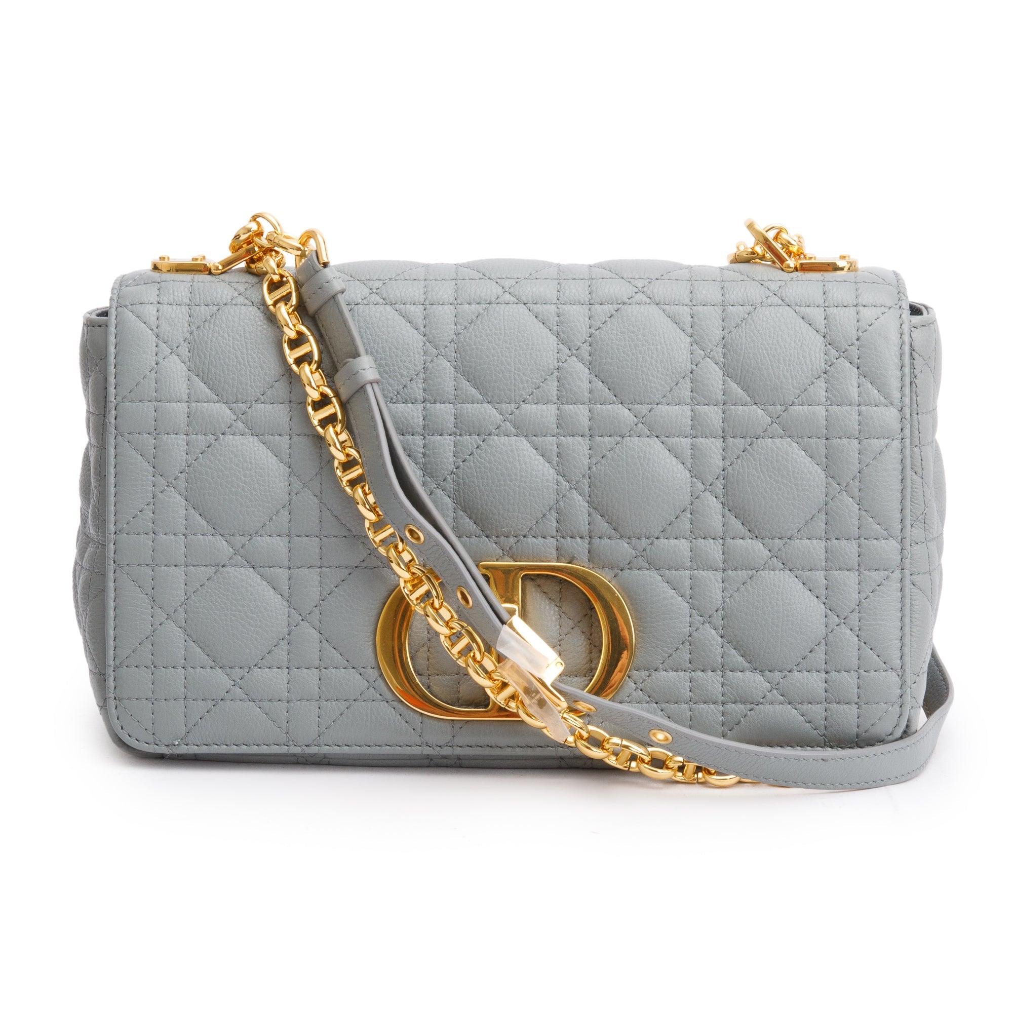 Christian Dior 2022 Grey Supple Cannage Calfskin Leather Medium Dior Caro Bag w/ Authenticity Card