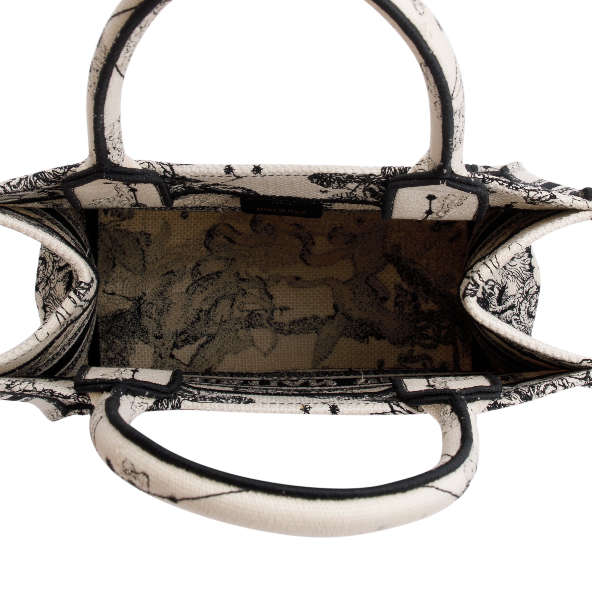 Christian Dior 2022 Latte & Black Toile de Jouy Zodiac Embroidery Small Book Tote