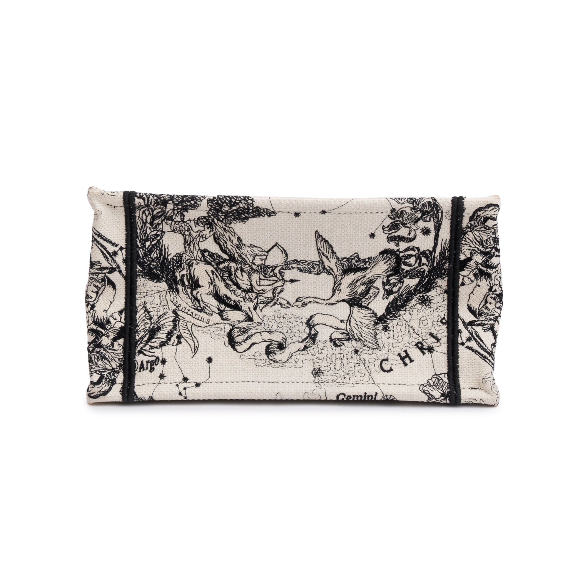 Christian Dior 2022 Latte & Black Toile de Jouy Zodiac Embroidery Small Book Tote