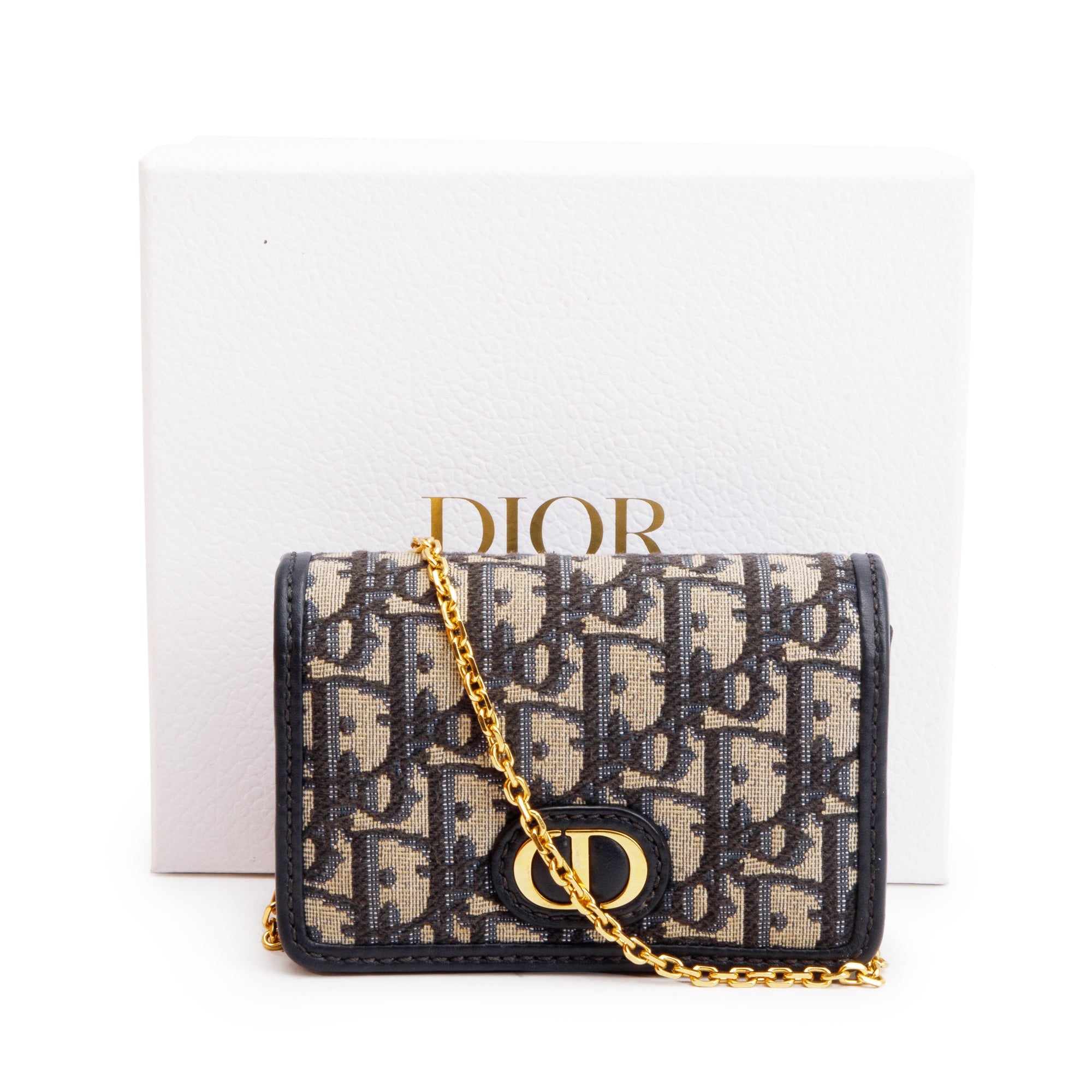 Christian Dior 2022 Navy Oblique Nano 30 Montaigne 2-In-1 Pouch Bag w/ Box & Authenticity Card
