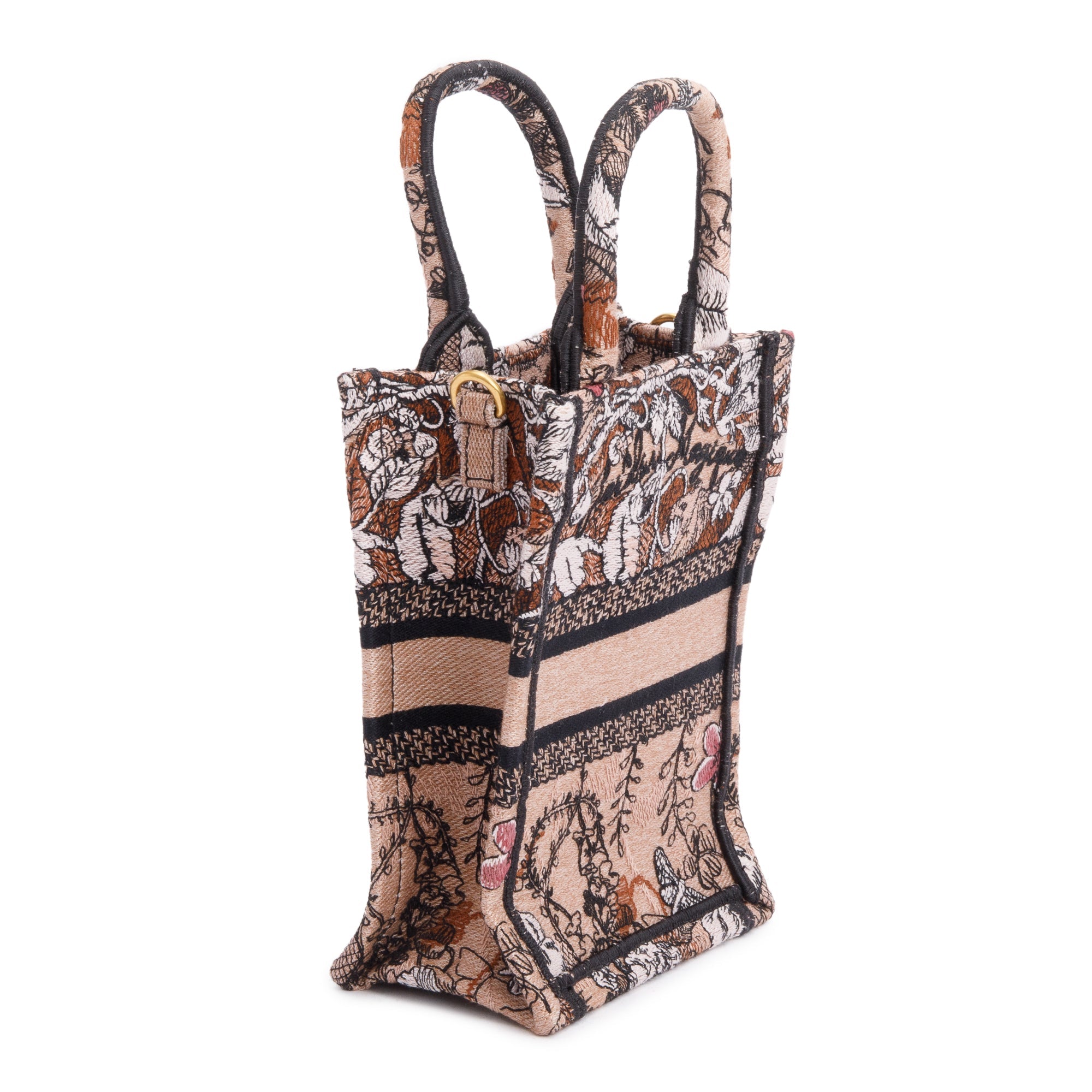 Christian Dior 2022 Pink Jardin Magique Embroidered Mini Vertical Book Tote w/ Strap, Box & Authenticity Card