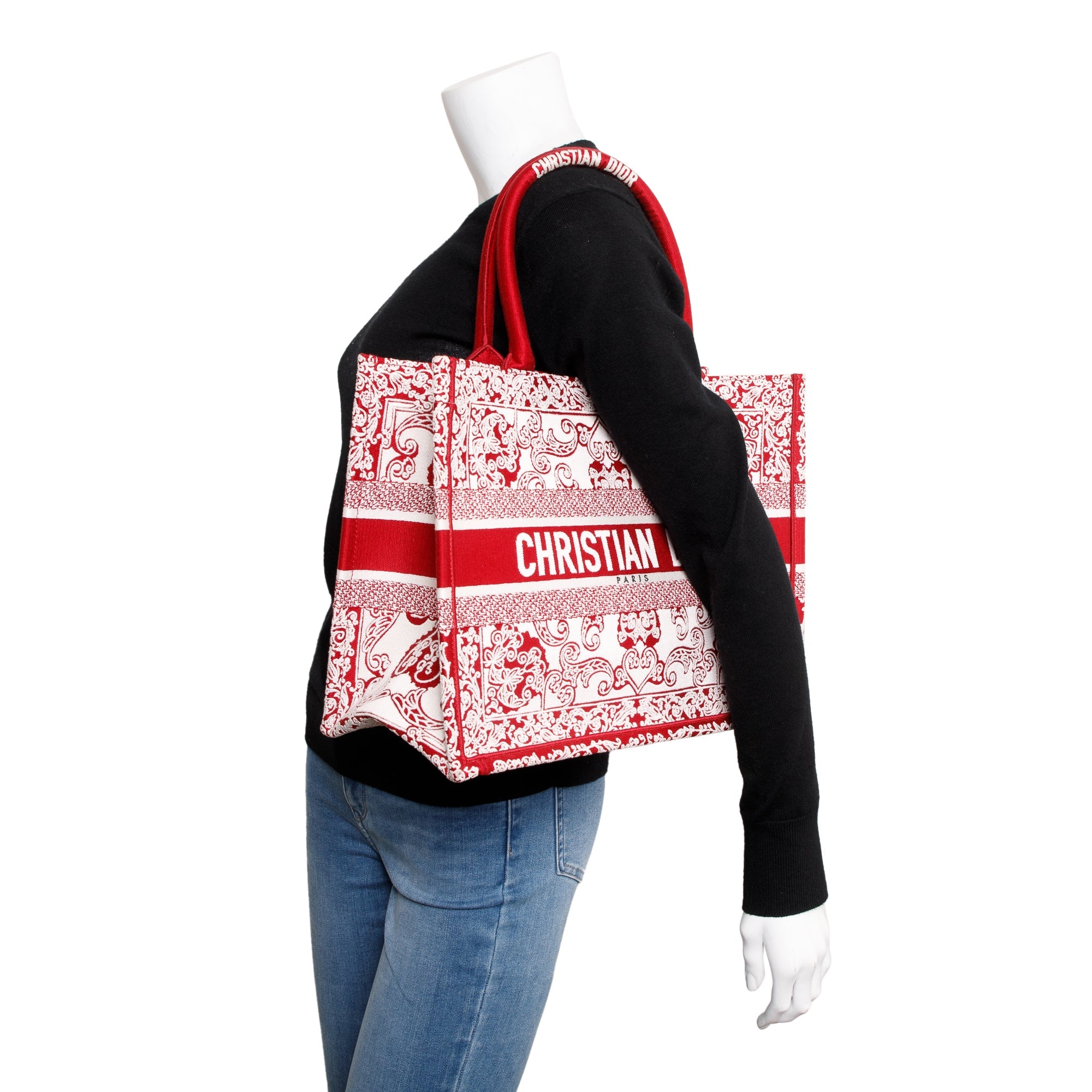 Christian Dior 2022 Red & White Bandana Embroidery Medium Book Tote