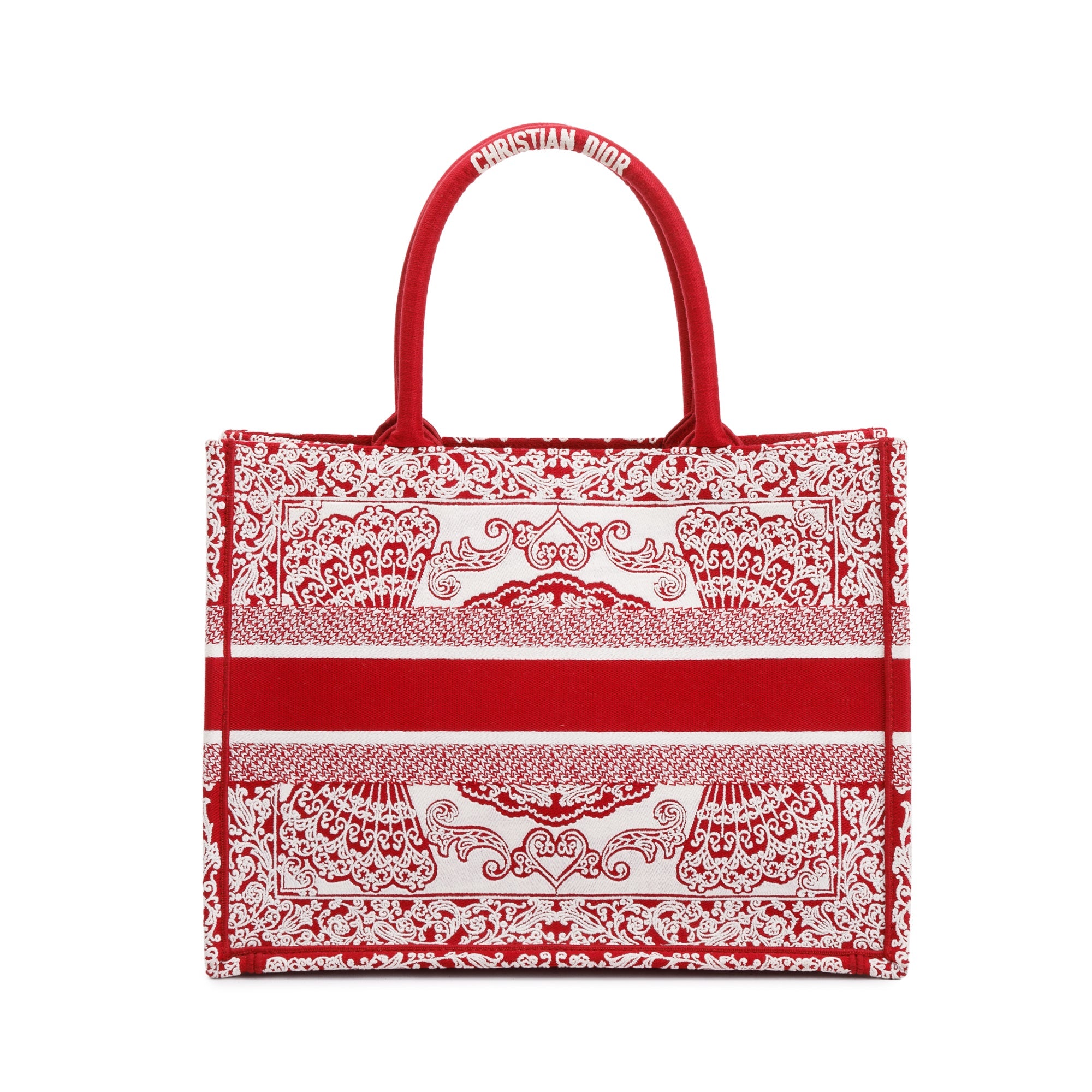 Christian Dior 2022 Red & White Bandana Embroidery Medium Book Tote