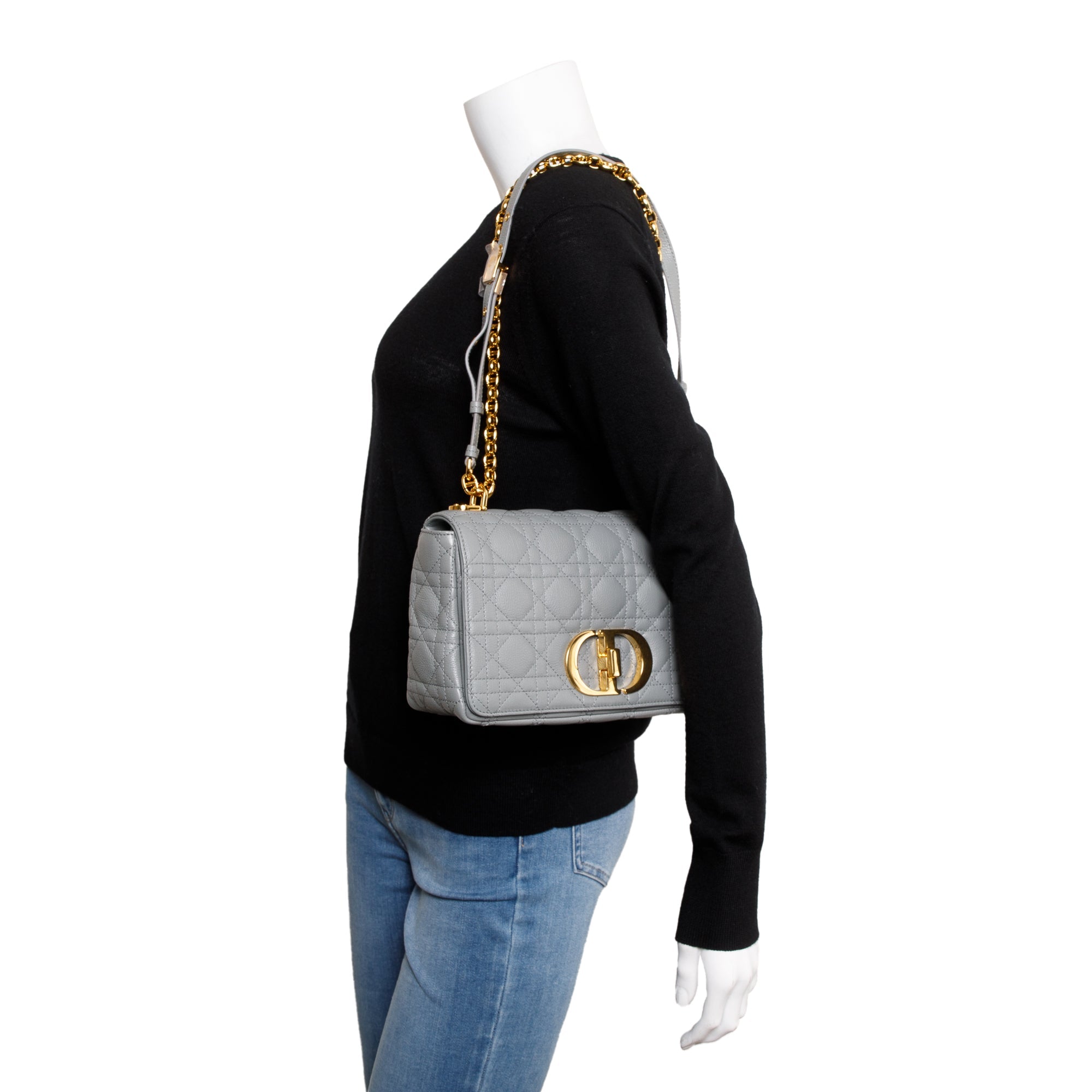 Christian Dior 2022 Stone Gray Supple Cannage Calfskin Leather Medium Dior Caro Bag w/ Authenticity Card