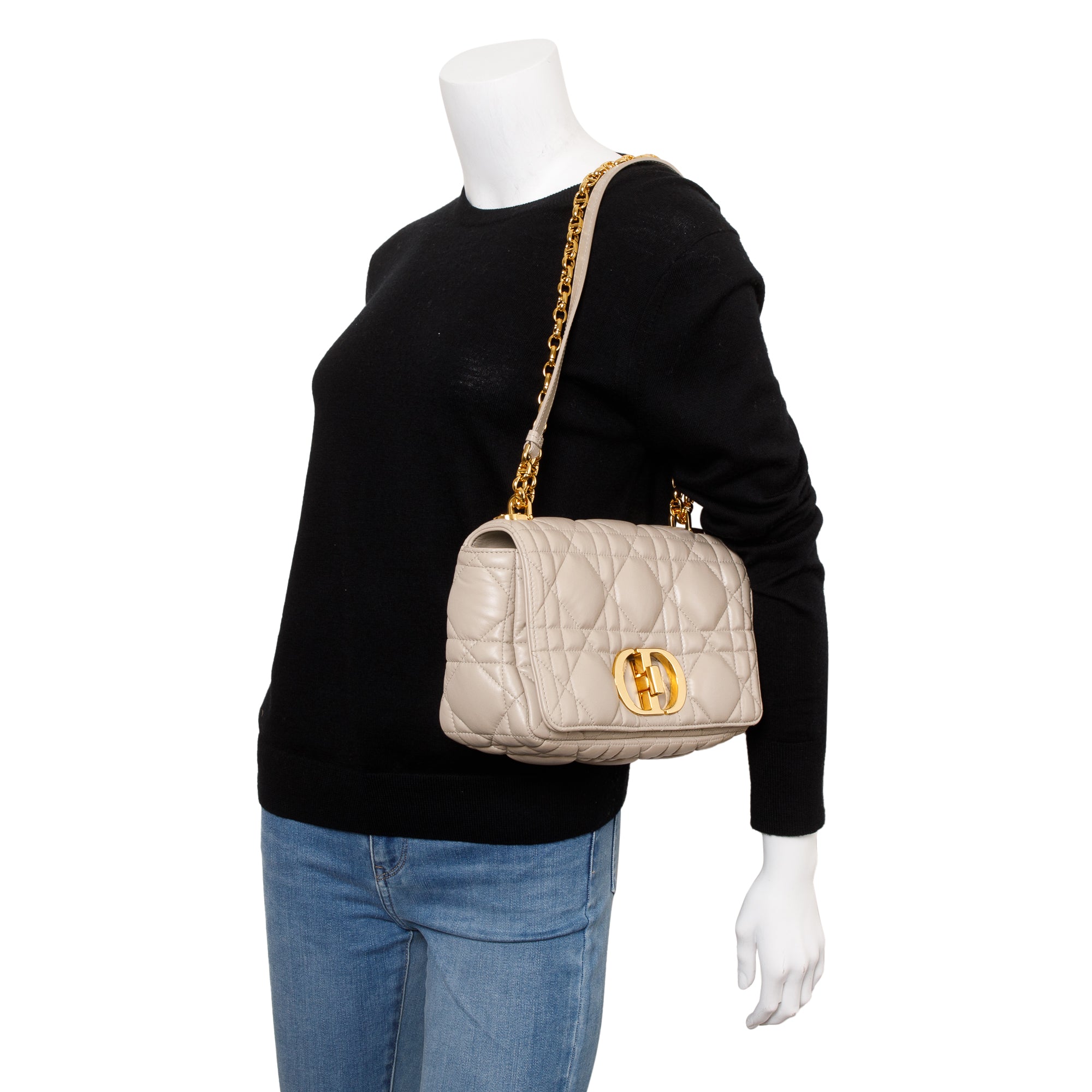 Christian Dior 2022 Taupe Supple Cannage Calfskin Leather Medium Dior Caro Bag w/ Box & Authenticity Card