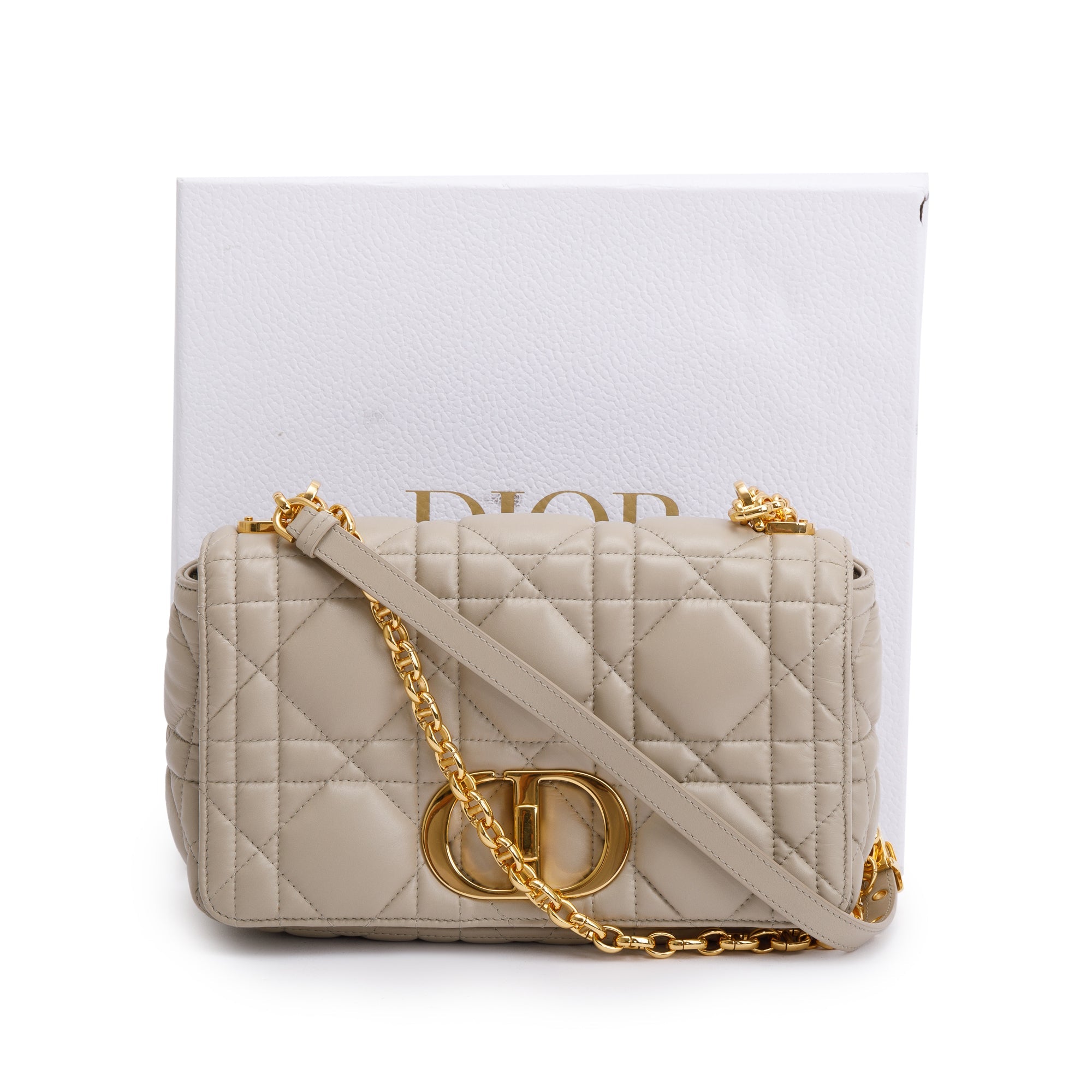 Christian Dior 2022 Taupe Supple Cannage Calfskin Leather Medium Dior Caro Bag w/ Box & Authenticity Card