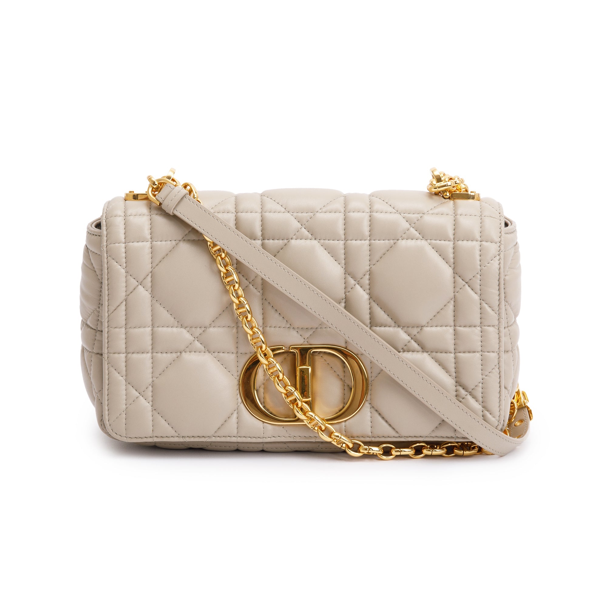 Christian Dior 2022 Taupe Supple Cannage Calfskin Leather Medium Dior Caro Bag w/ Box & Authenticity Card