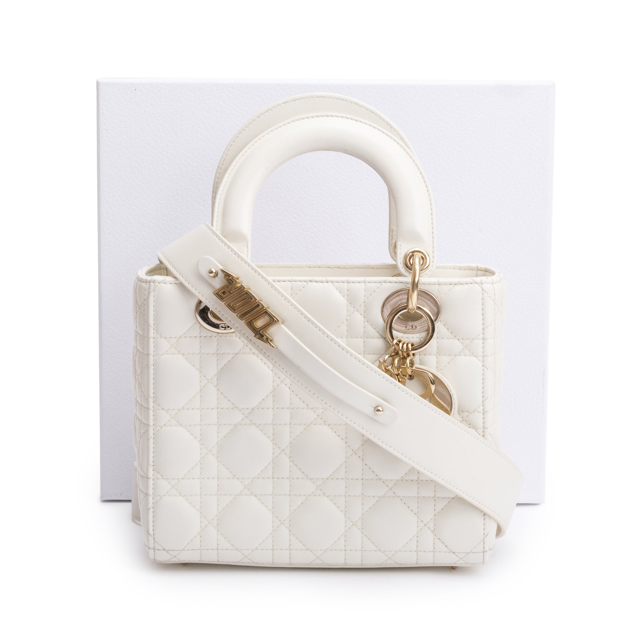 Christian Dior 2022 White Cannage Lambskin Leather Small Lady Dior My AbCDior Bag w/ Box & Authenticity Card