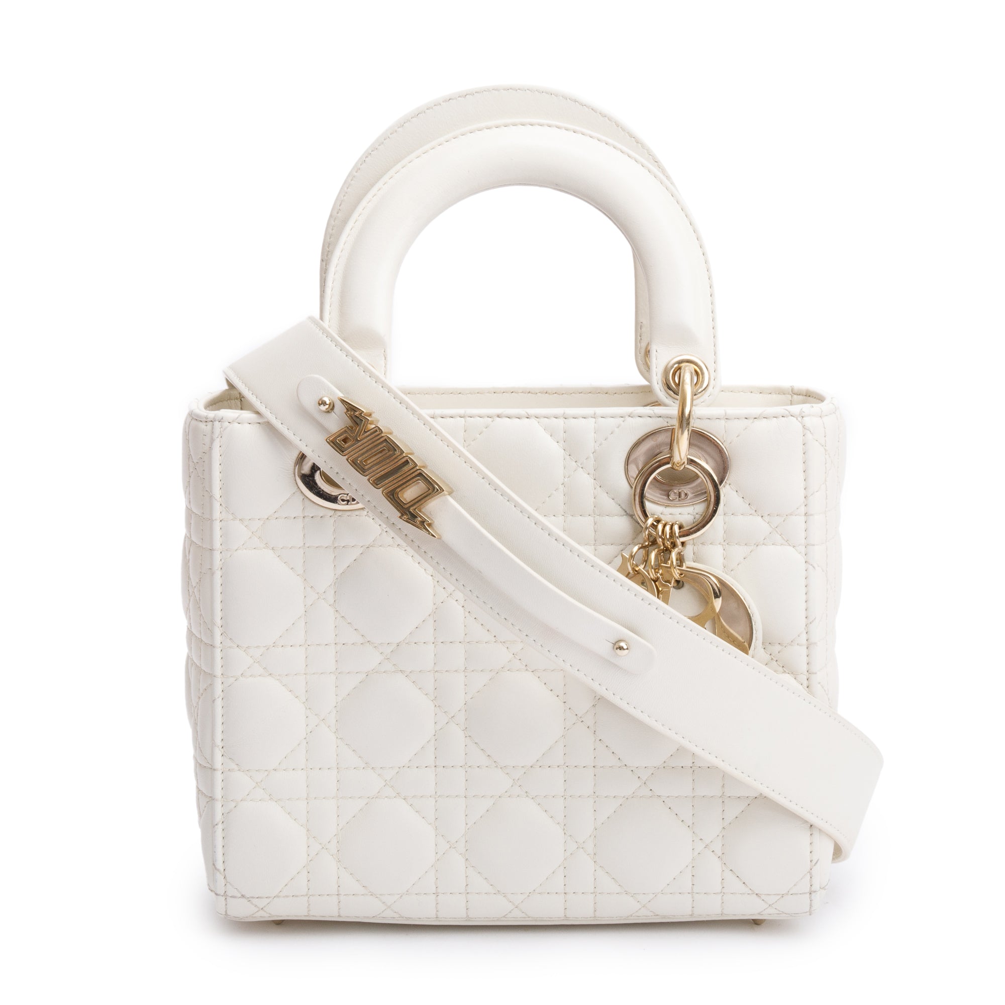 Christian Dior 2022 White Cannage Lambskin Leather Small Lady Dior My AbCDior Bag w/ Box & Authenticity Card