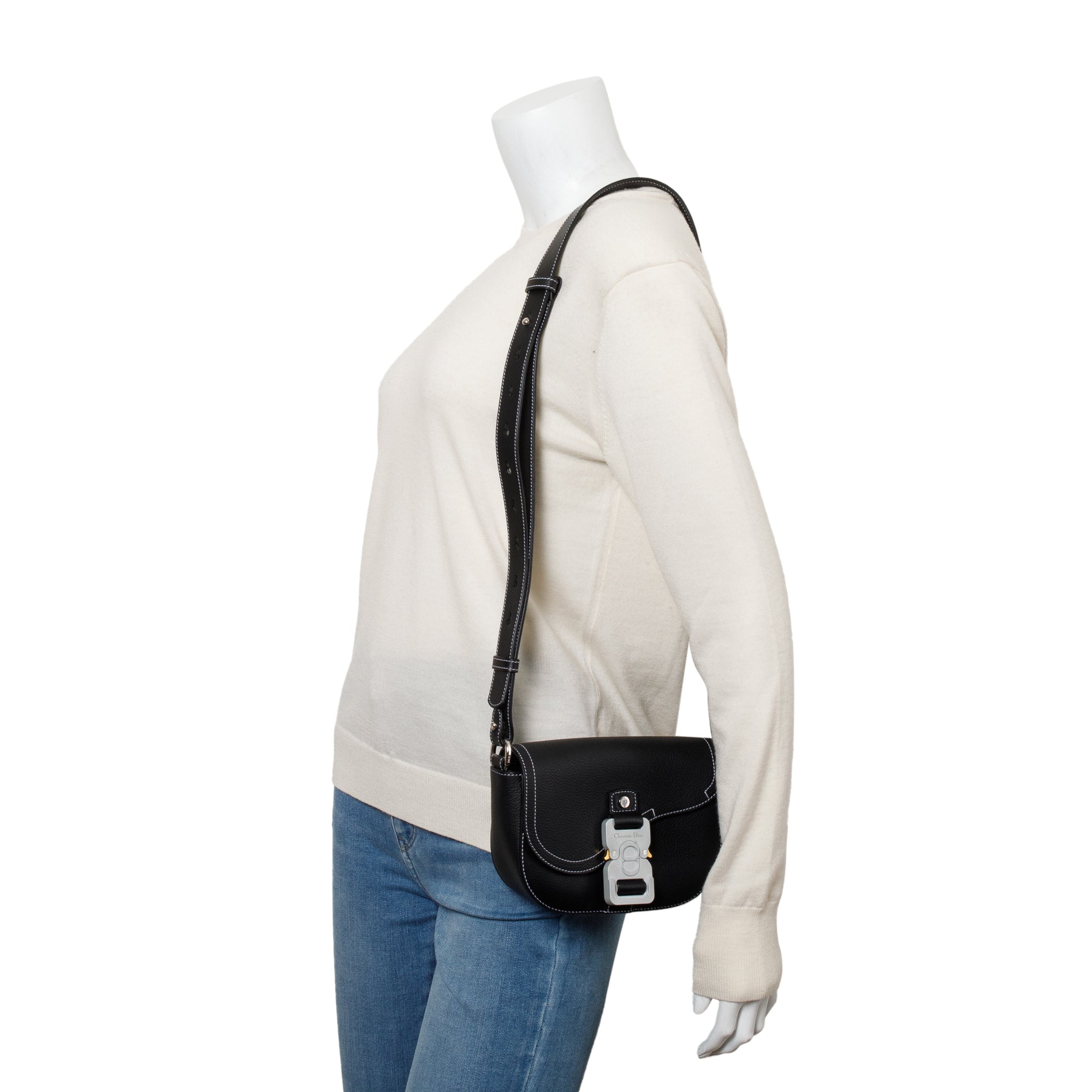 Christian Dior 2023 Black Calfskin Leather Mini Saddle Messenger Bag w/ Receipt