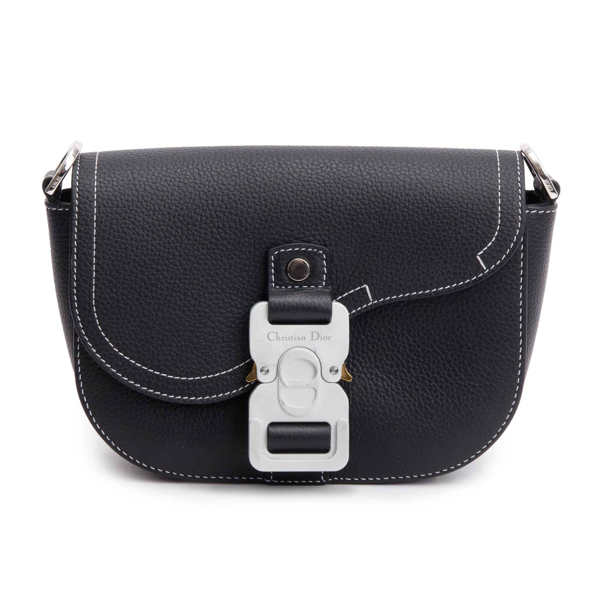 Christian Dior 2023 Black Calfskin Leather Mini Saddle Messenger Bag w/ Receipt