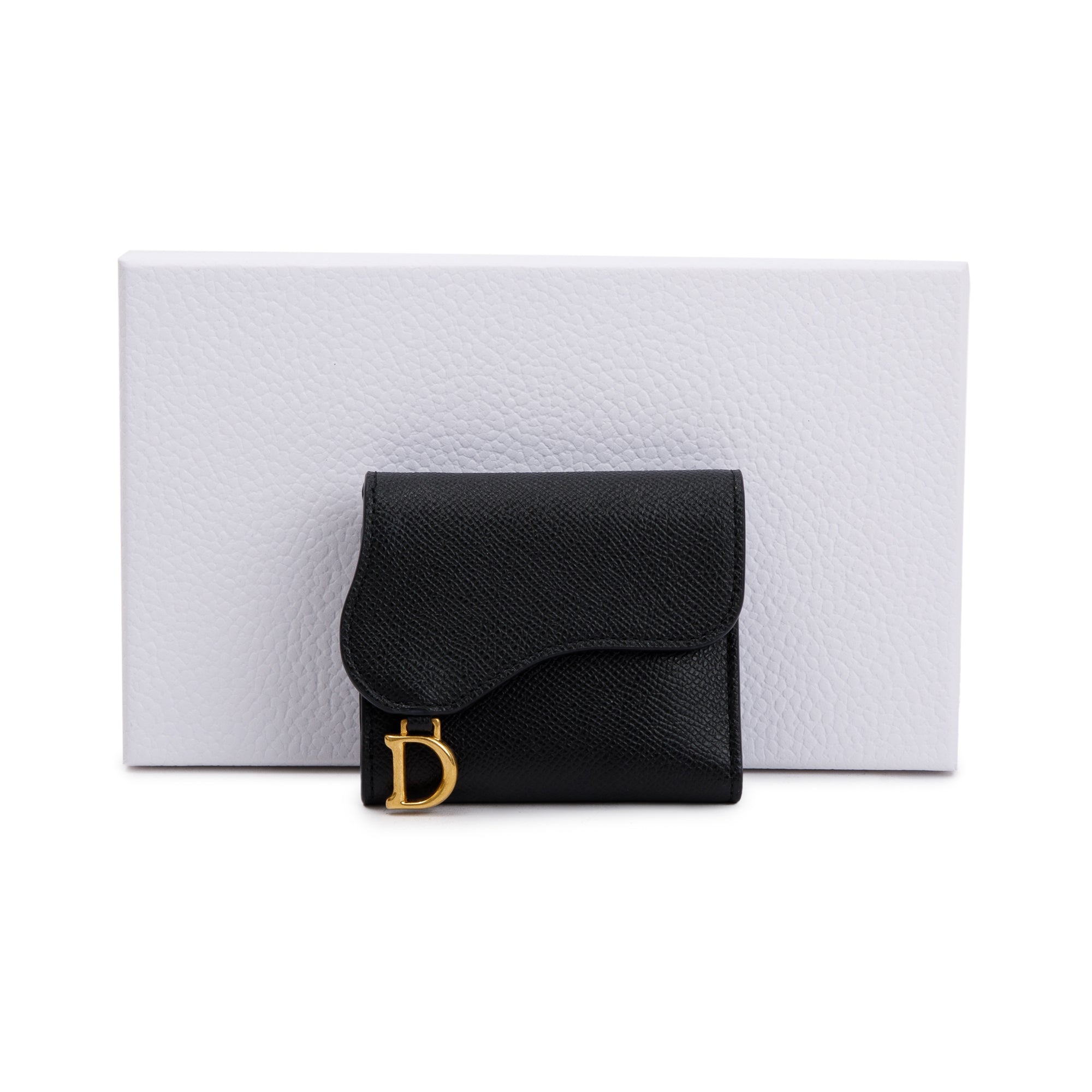 Christian Dior 2023 Black Leather Saddle Lotus Wallet w/ Box