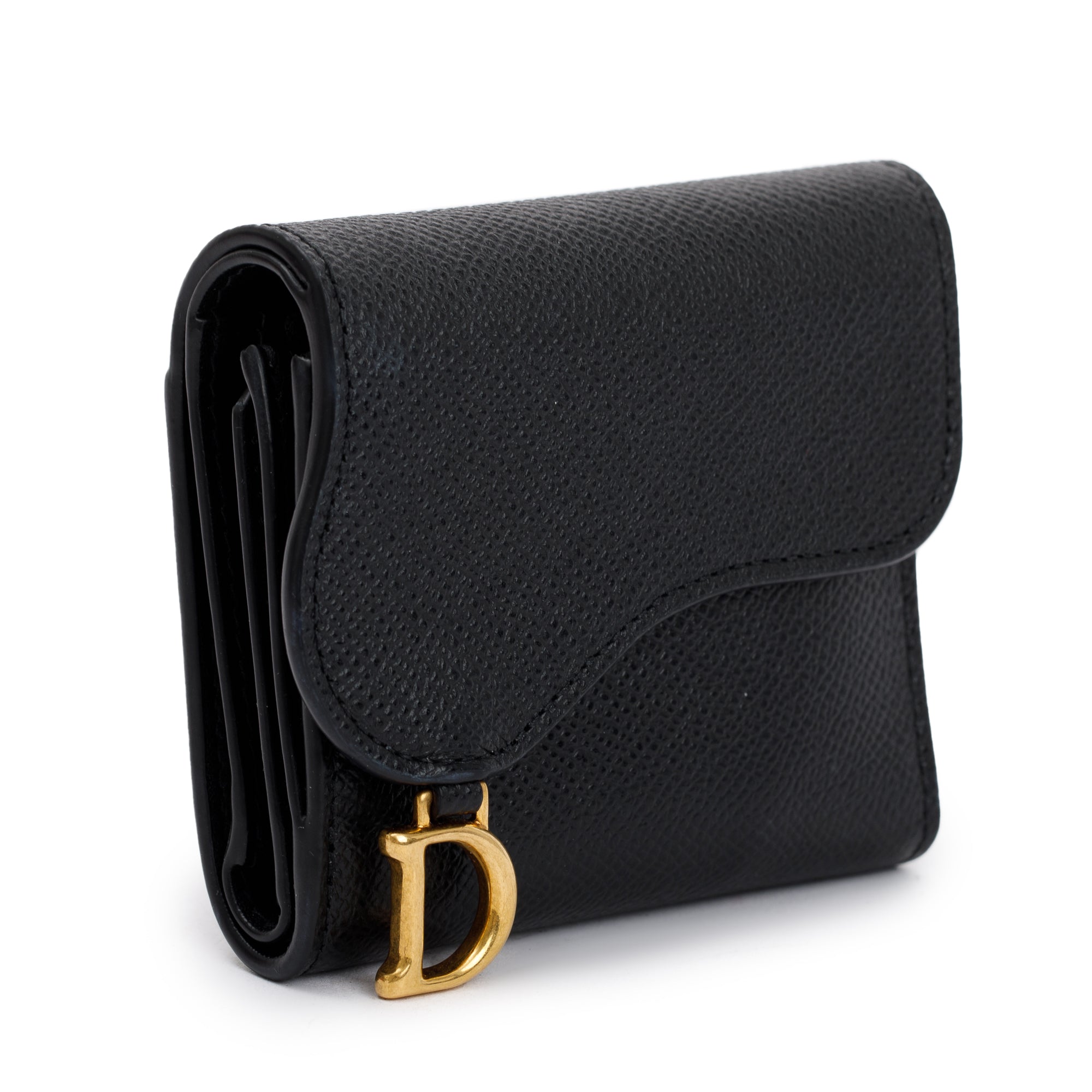 Christian Dior 2023 Black Leather Saddle Lotus Wallet w/ Box