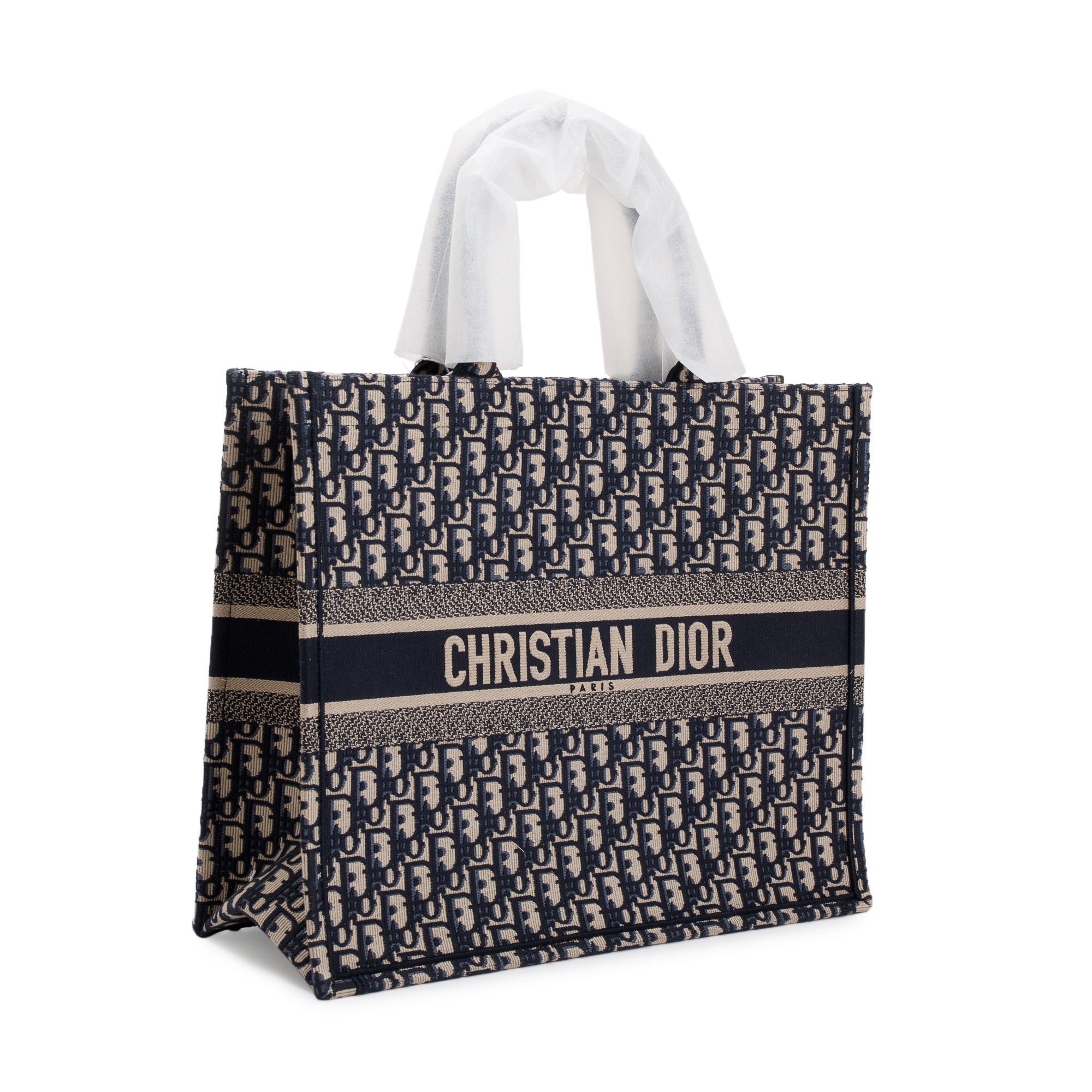 Christian Dior 2023 Ecru and Blue Dior Oblique Embroidery Large Book Tote