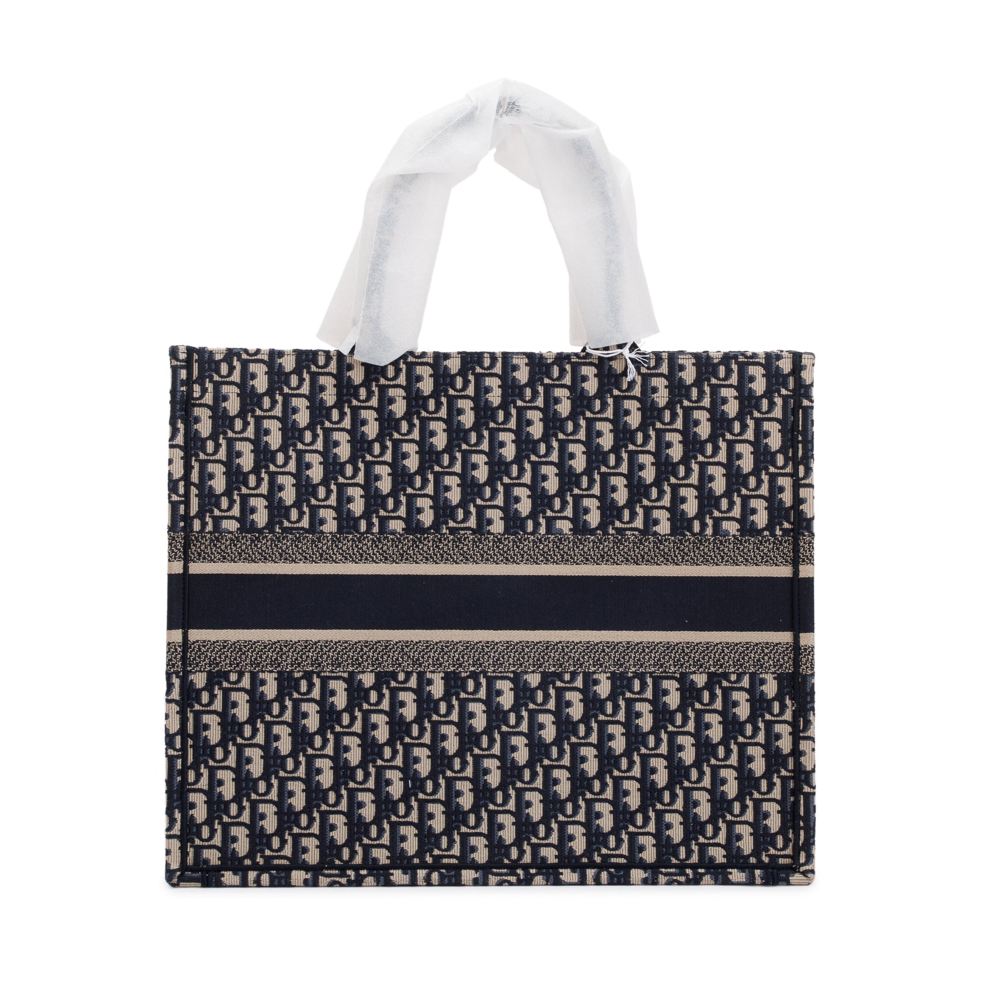 Christian Dior 2023 Ecru and Blue Dior Oblique Embroidery Large Book Tote