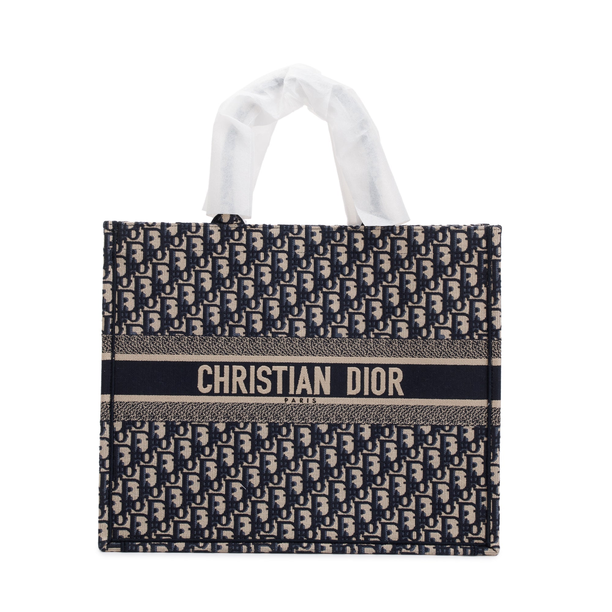Christian Dior 2023 Ecru and Blue Dior Oblique Embroidery Large Book Tote