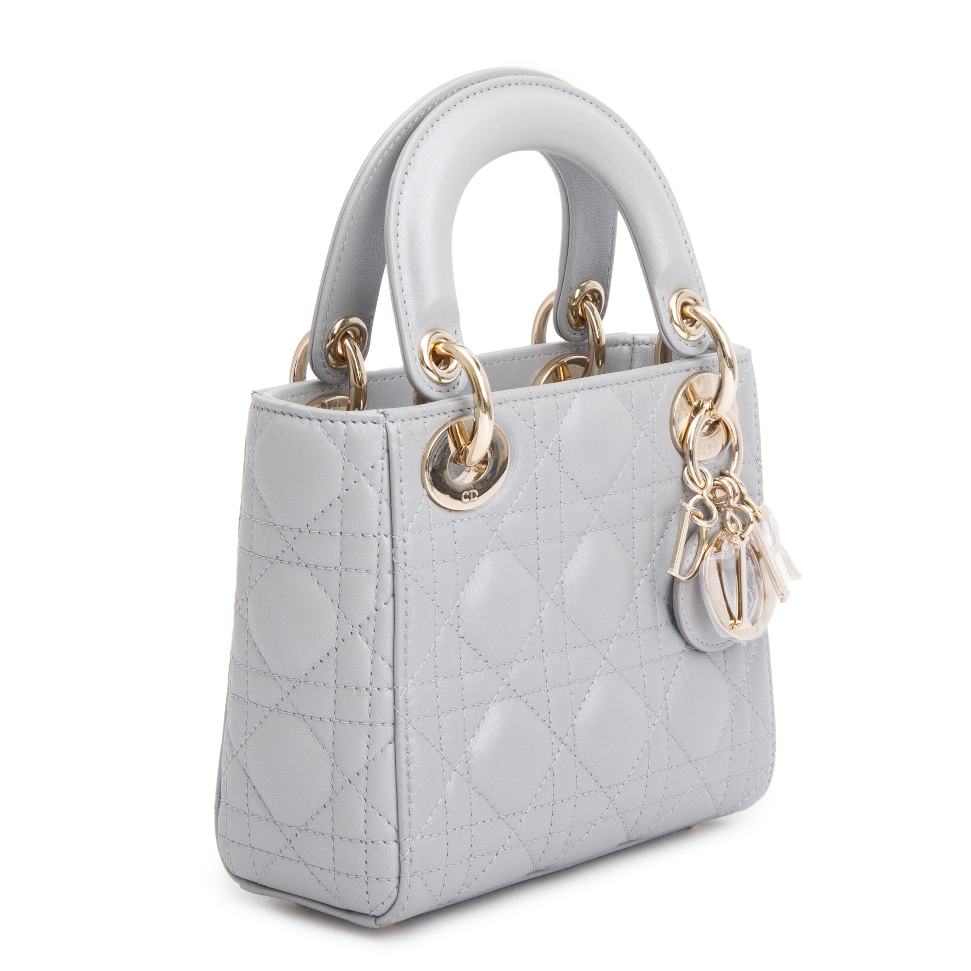 Christian Dior 2023 Grey Cannage Leather Mini Lady Dior Bag