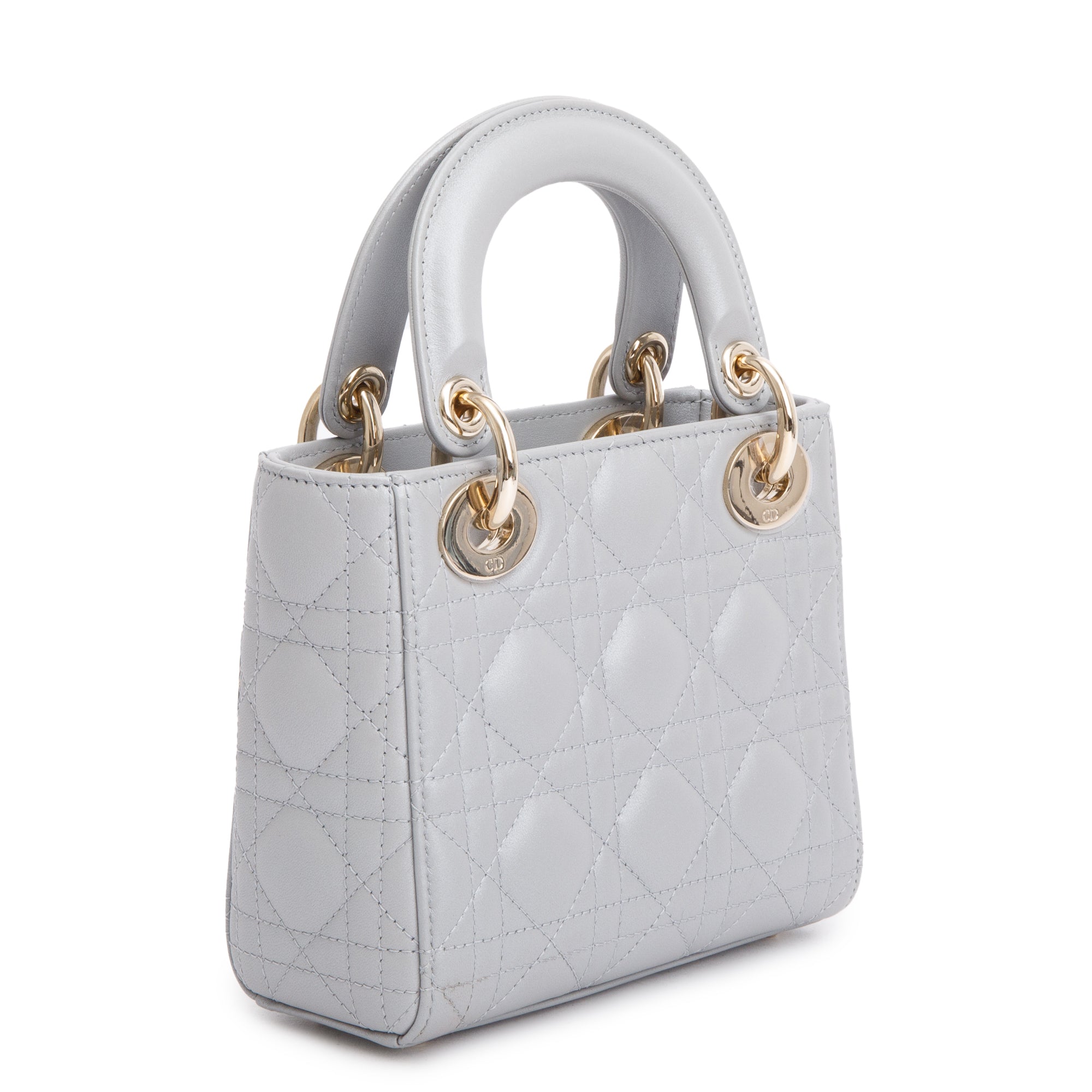 Christian Dior 2023 Grey Cannage Leather Mini Lady Dior Bag