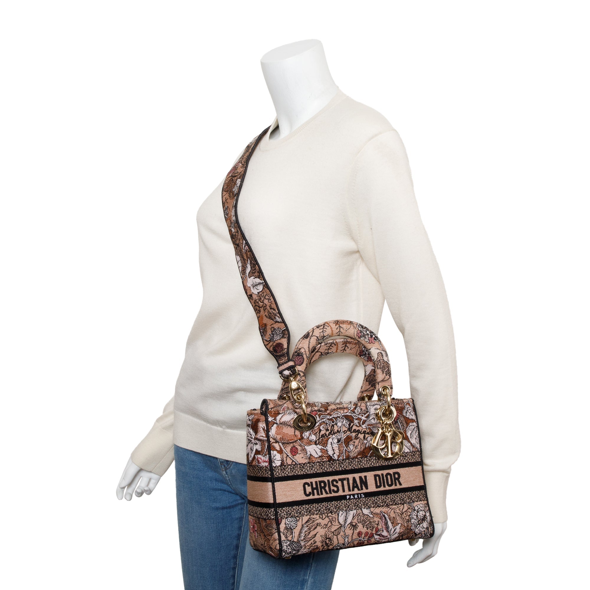 Christian Dior 2023 Jardin Magique Embroidery Medium Lady D-Lite Bag w/ Box, Receipt & Strap