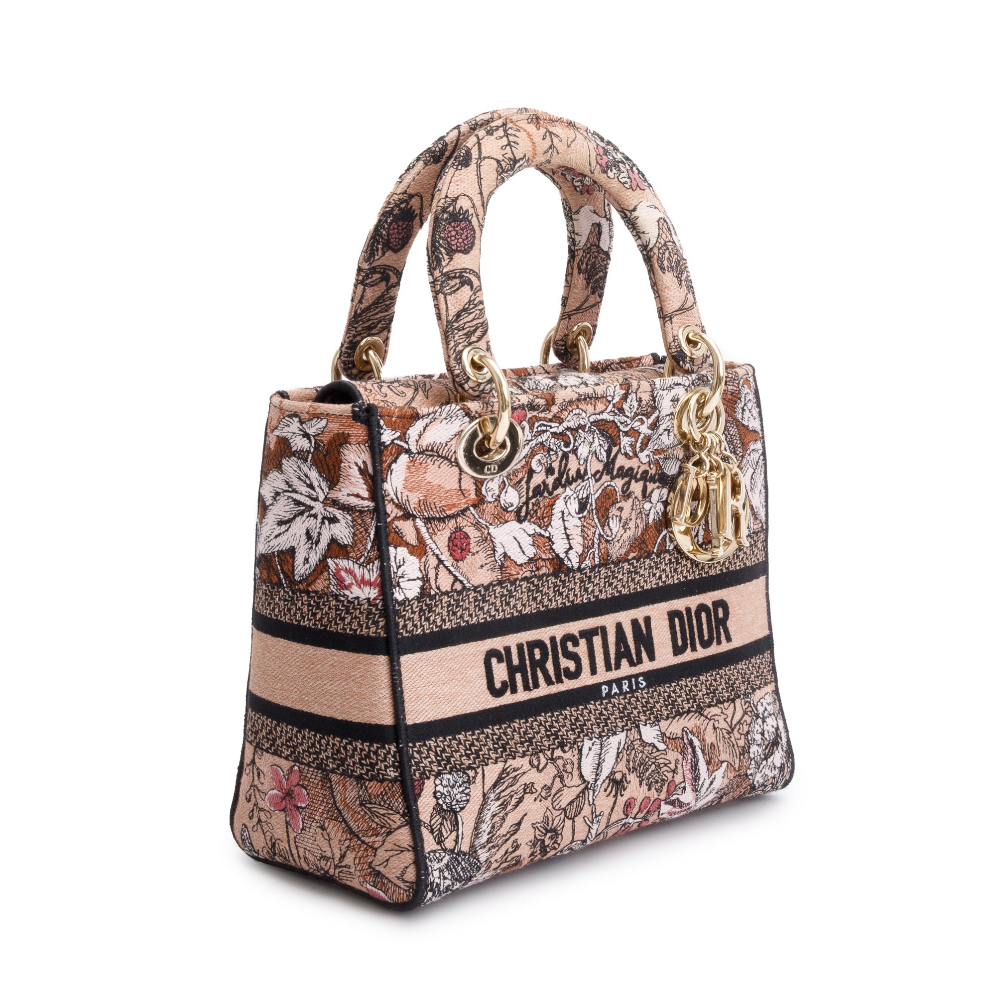 Christian Dior 2023 Jardin Magique Embroidery Medium Lady D-Lite Bag w/ Box, Receipt & Strap
