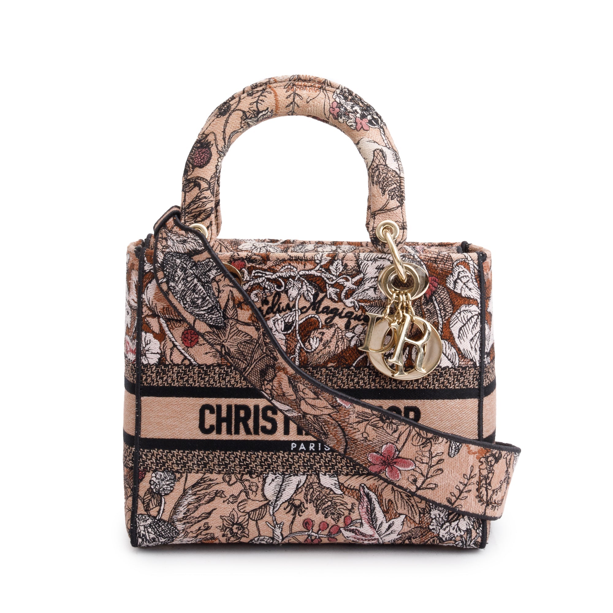 Christian Dior 2023 Jardin Magique Embroidery Medium Lady D-Lite Bag w/ Box, Receipt & Strap