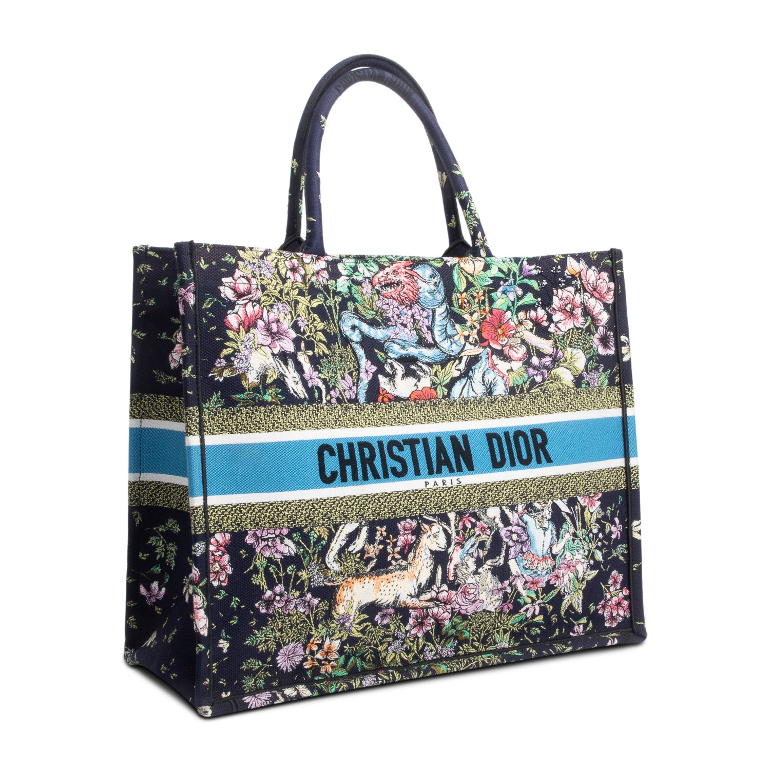 Christian Dior 2023 Navy Multicolor Toile De Jouy D-Constellation Embroidery Large Book Tote