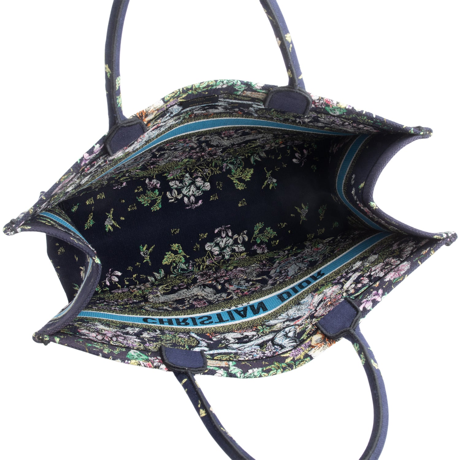 Christian Dior 2023 Navy Multicolor Toile De Jouy D-Constellation Embroidery Large Book Tote