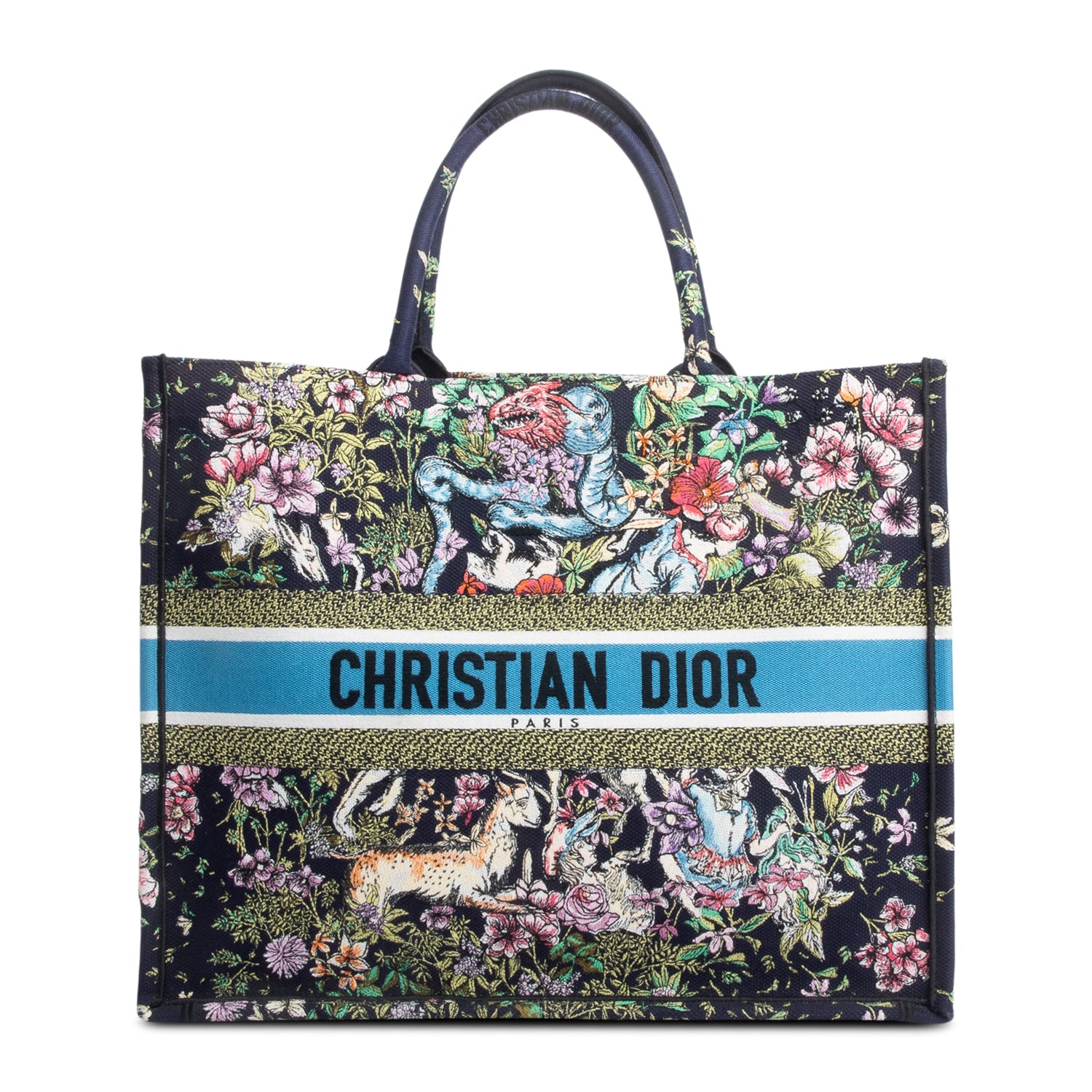 Christian Dior 2023 Navy Multicolor Toile De Jouy D-Constellation Embroidery Large Book Tote