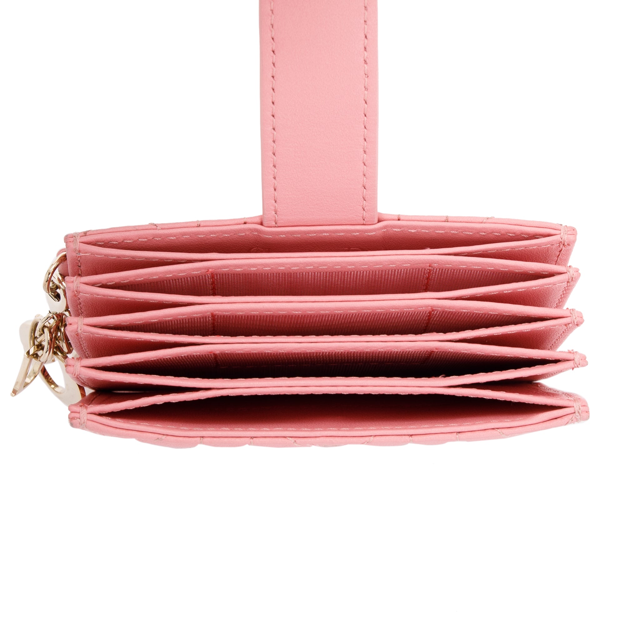 Christian Dior 2023 Pink Cannage Lambskin Leather Lady Dior 5-Gusset Card Holder w/ Box