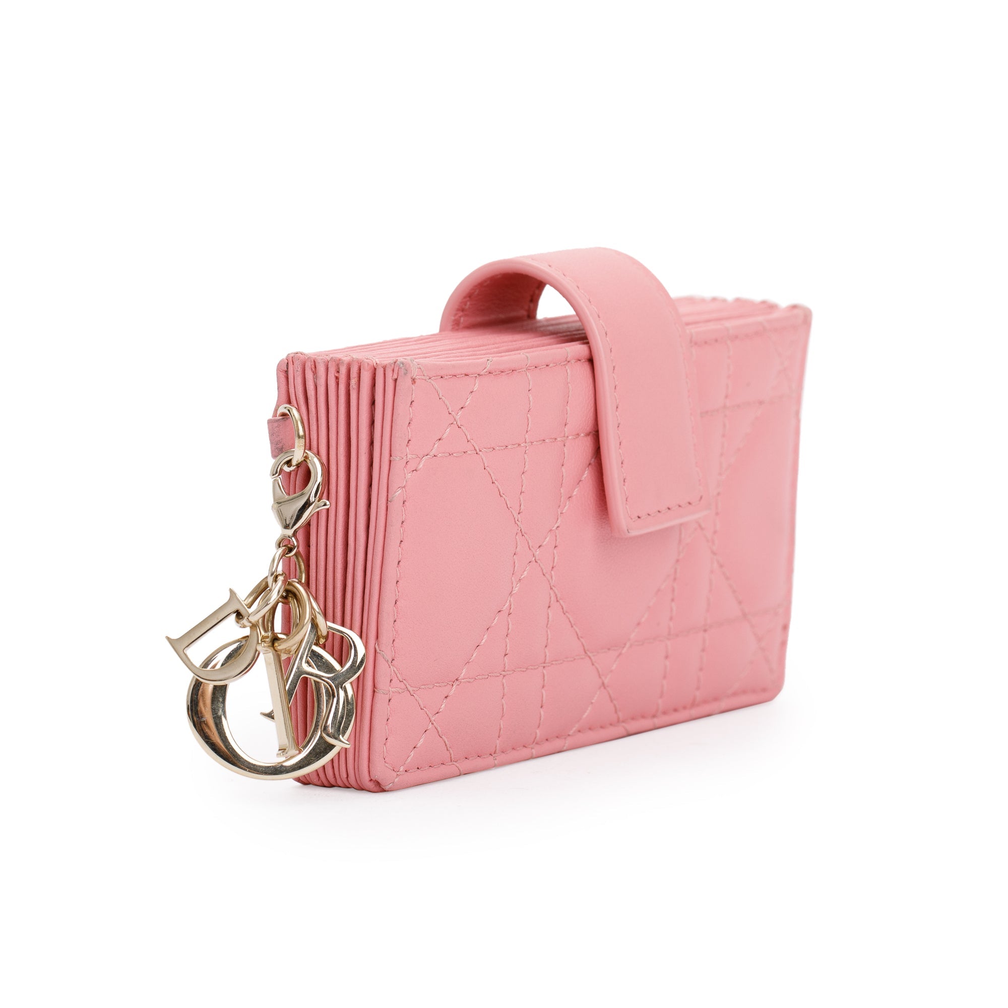 Christian Dior 2023 Pink Cannage Lambskin Leather Lady Dior 5-Gusset Card Holder w/ Box