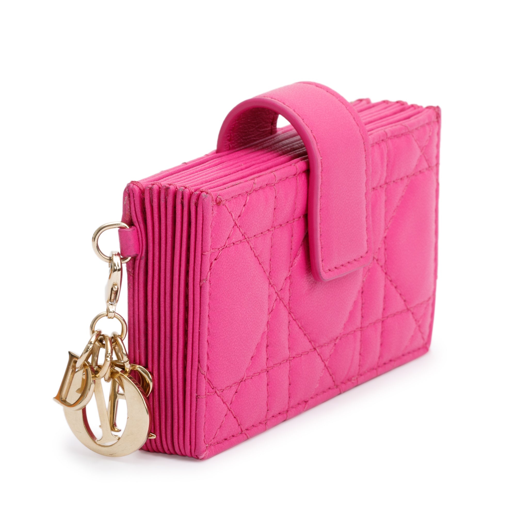 Christian Dior 2023 Pink Cannage Leather Lady Dior Jasmin Card Holder w/ Box & Authenticity Card